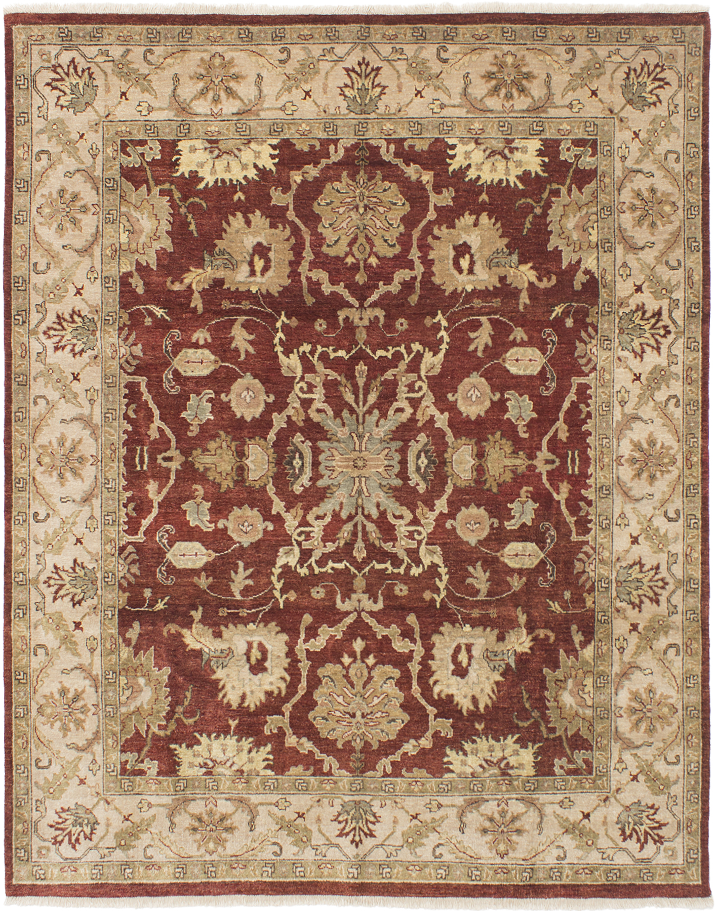 Hand-knotted Finest Agra Jaipur Dark Red Wool Rug 8'0" x 10'0" Size: 8'0" x 10'0"  