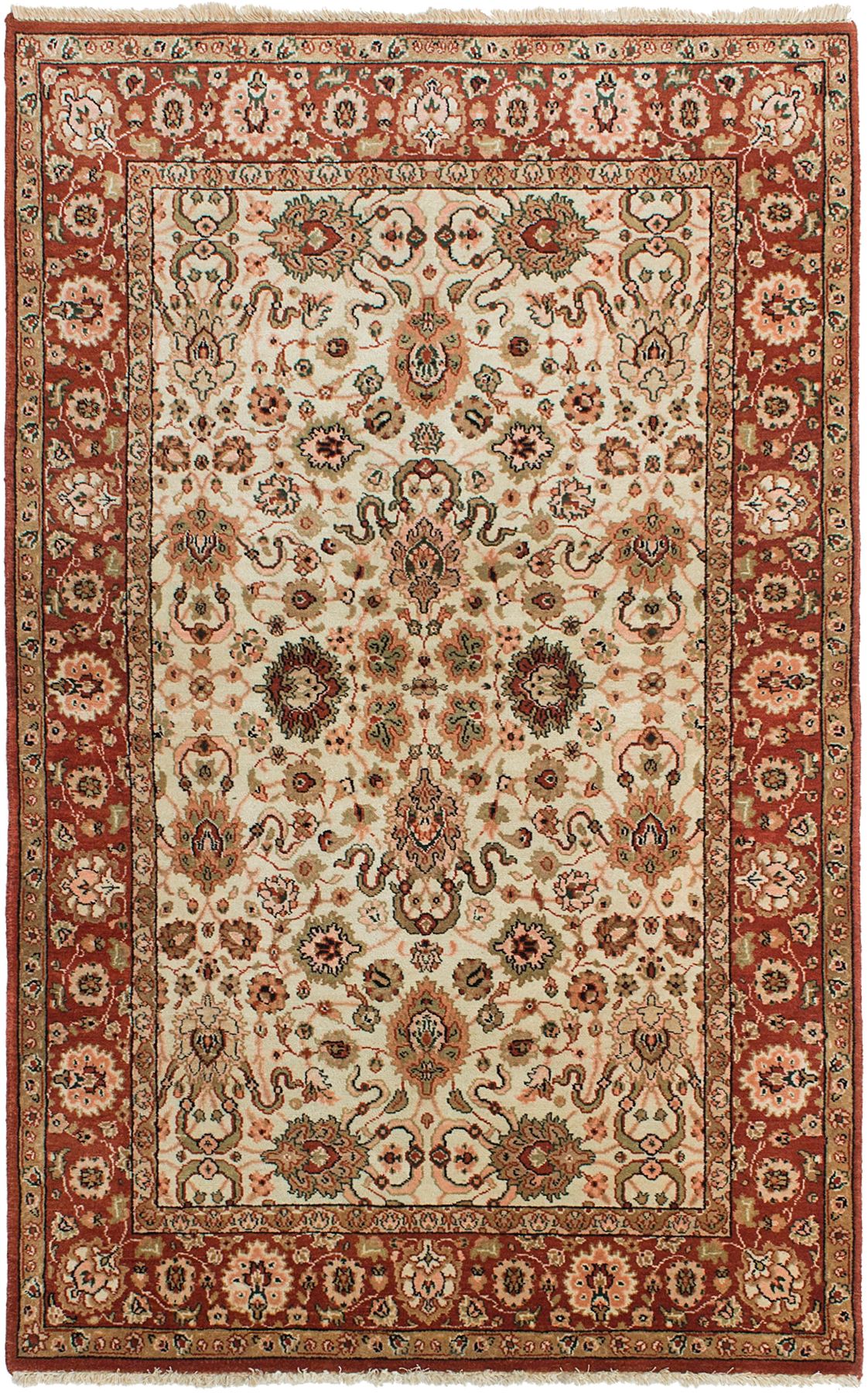 Hand-knotted Jamshidpour Cream Wool Rug 3'11" x 6'2" Size: 3'11" x 6'2"  