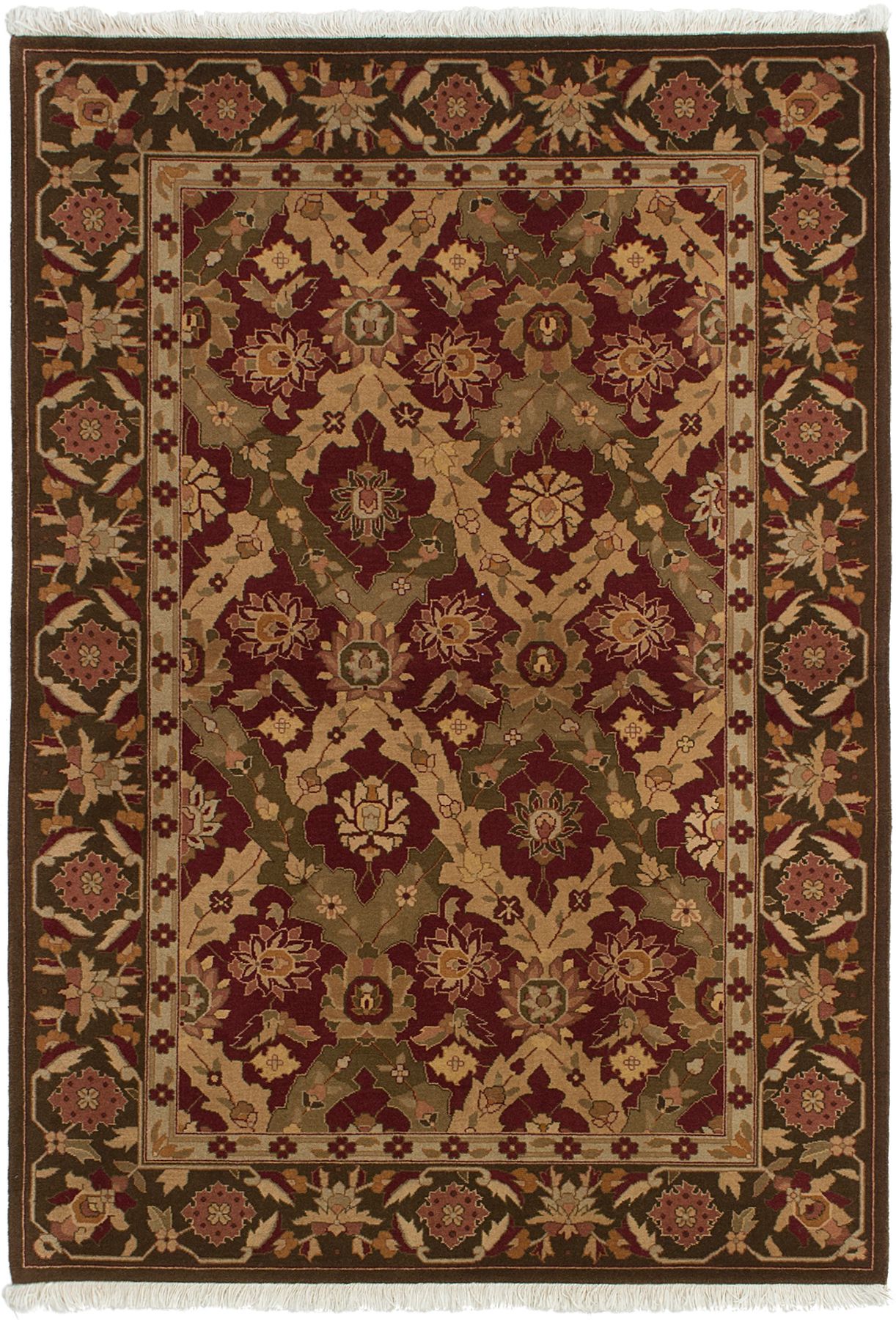 Hand-knotted Royal Sarough Dark Red, Olive Wool Rug 4'0" x 6'0" Size: 4'0" x 6'0"  