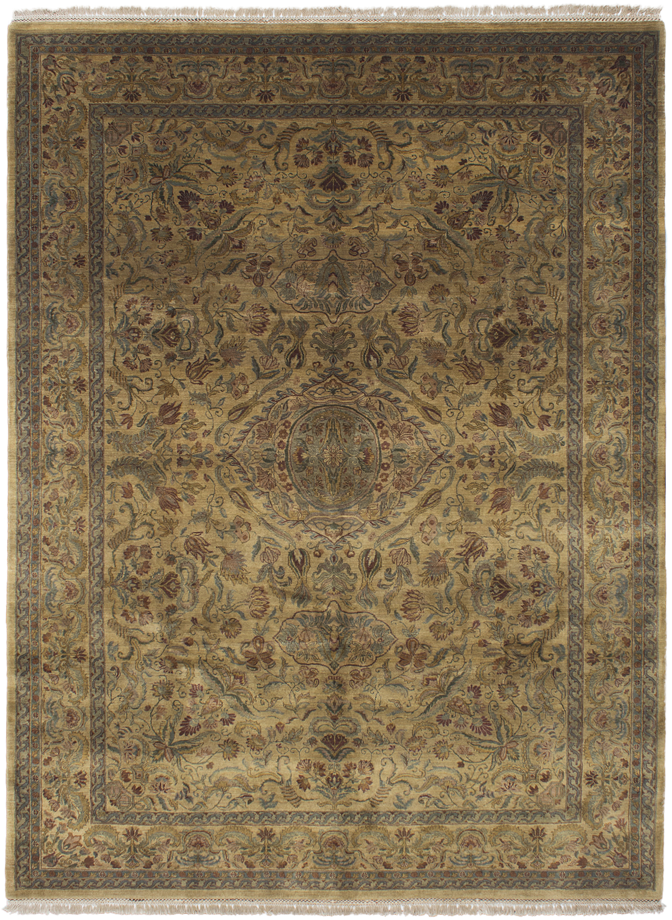 Hand-knotted Jamshidpour Light Gold Wool Rug 9'0" x 12'2" Size: 9'0" x 12'2"  