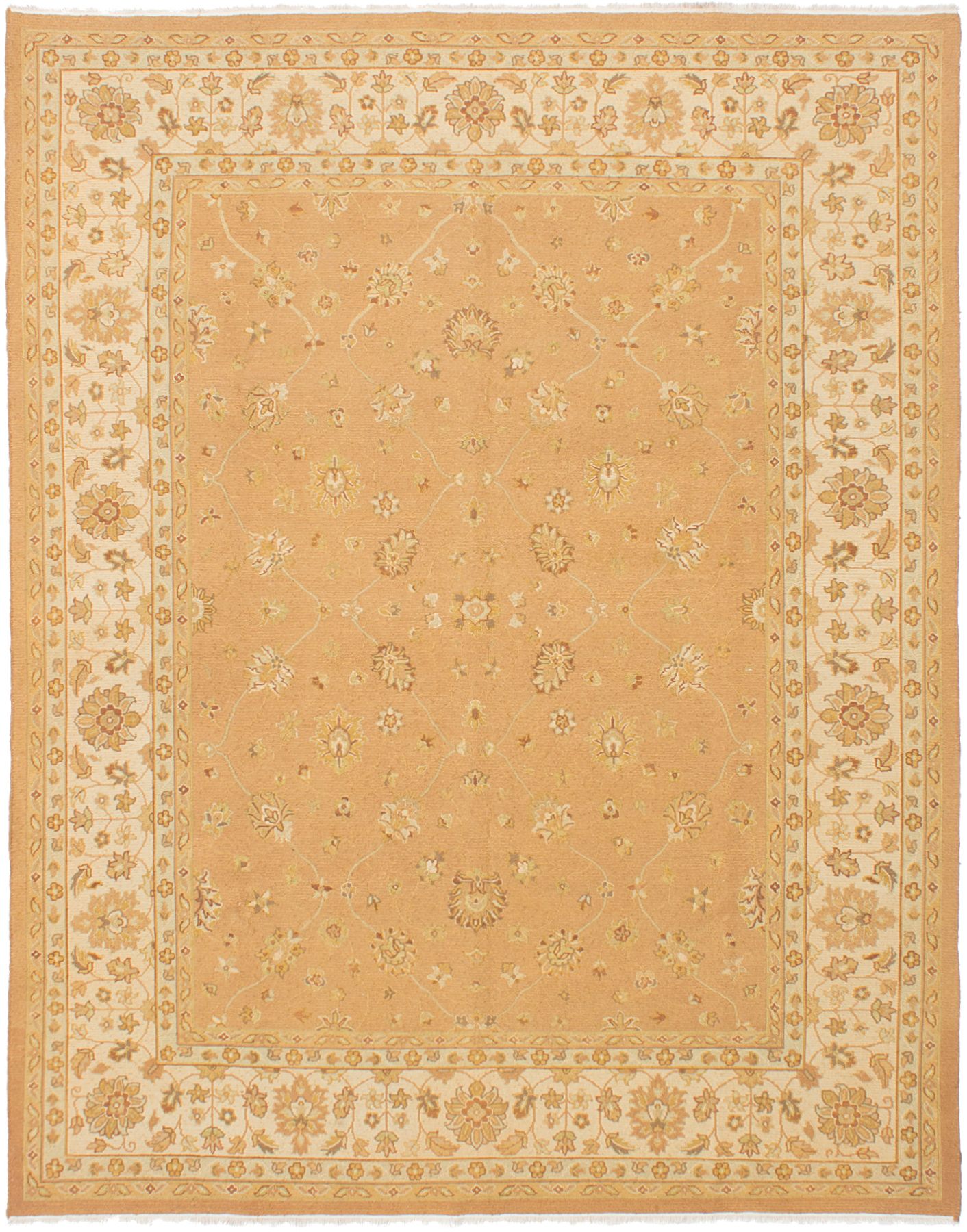 Hand woven Lahor Finest Tan Wool Tapestry Kilim 7'9" x 9'9"  Size: 7'9" x 9'9"  