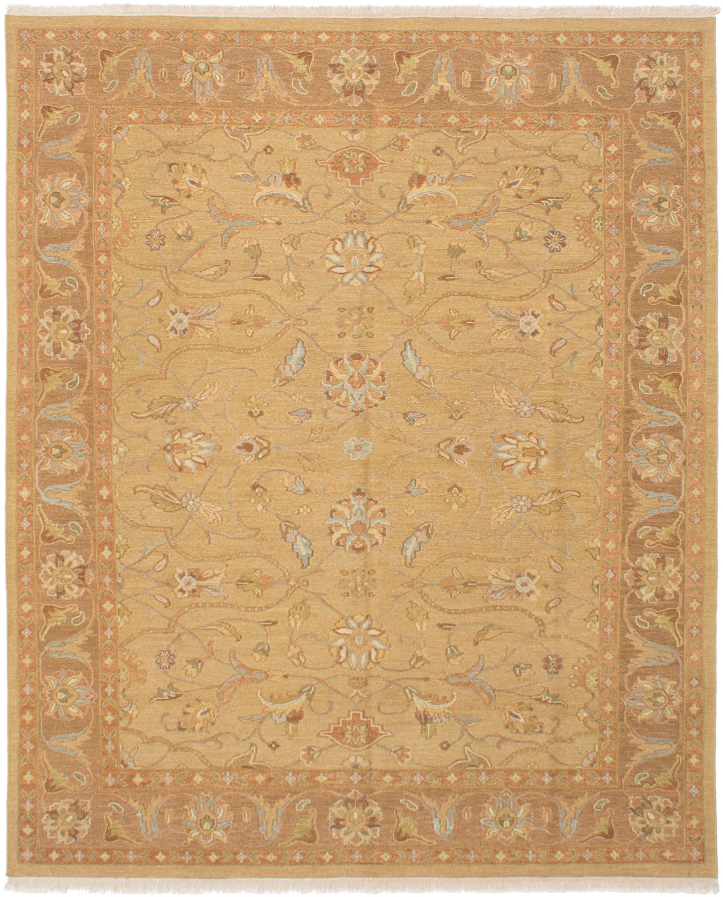 Hand woven Lahor Finest Tan Wool Tapestry Kilim 8'0" x 9'11" Size: 8'0" x 9'11"  