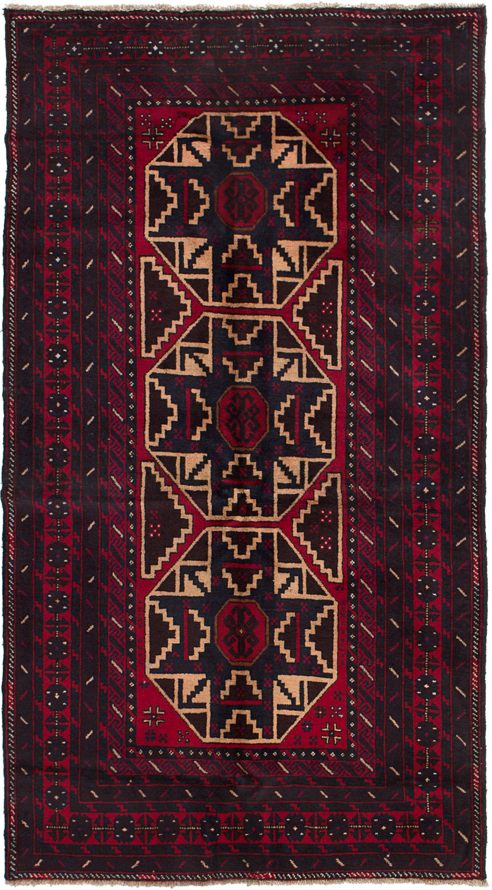 Hand-knotted Vintage Tribal Red Wool Rug 3'9" x 6'10" Size: 3'9" x 6'10"  