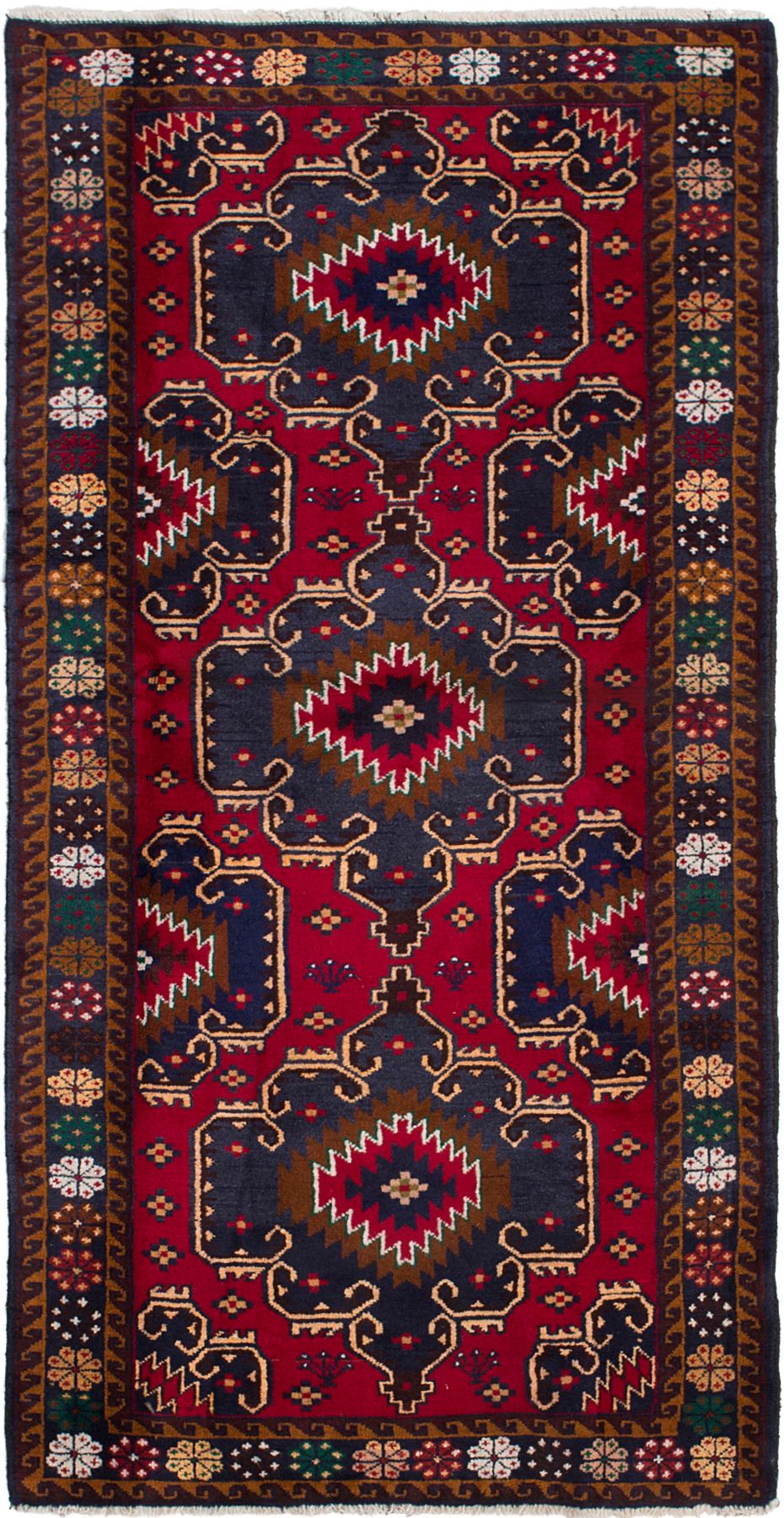 Hand-knotted Finest Rizbaft Red Wool Rug 3'6" x 7'1"  Size: 3'6" x 7'1"  