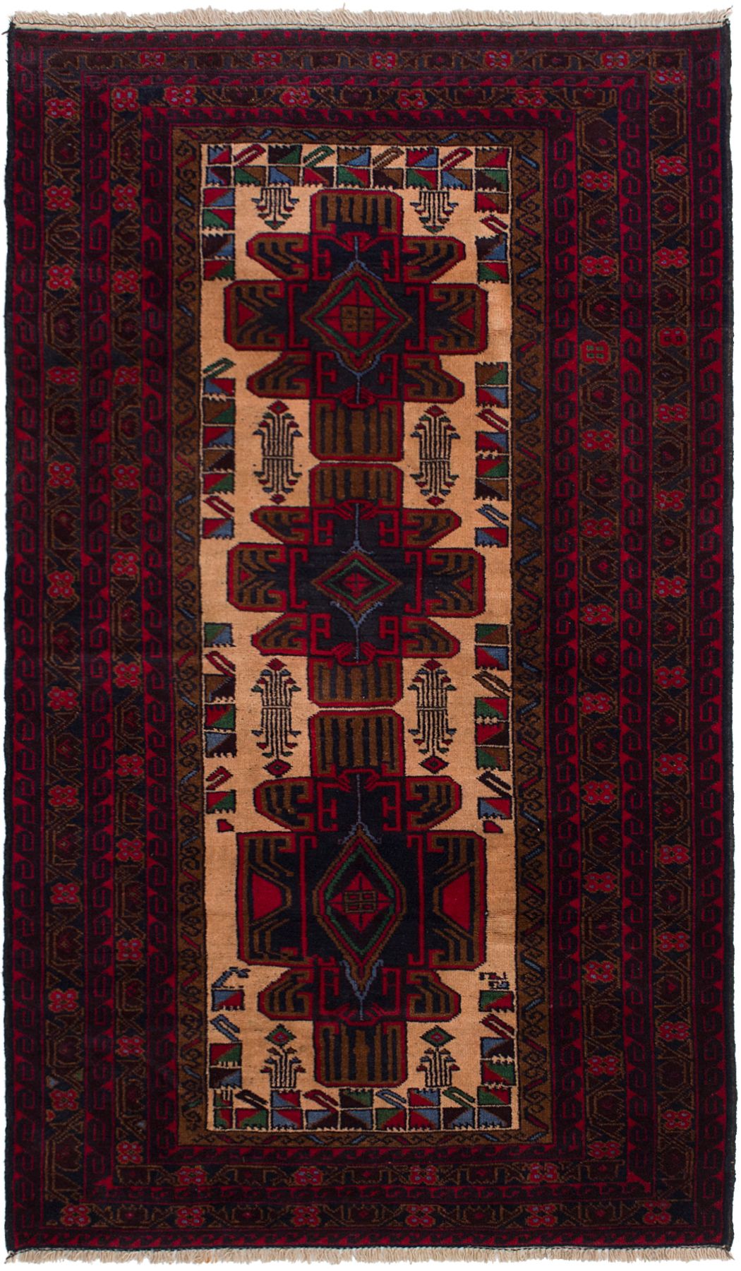 Hand-knotted Rizbaft Red Wool Rug 3'9" x 6'7"  Size: 3'9" x 6'7"  