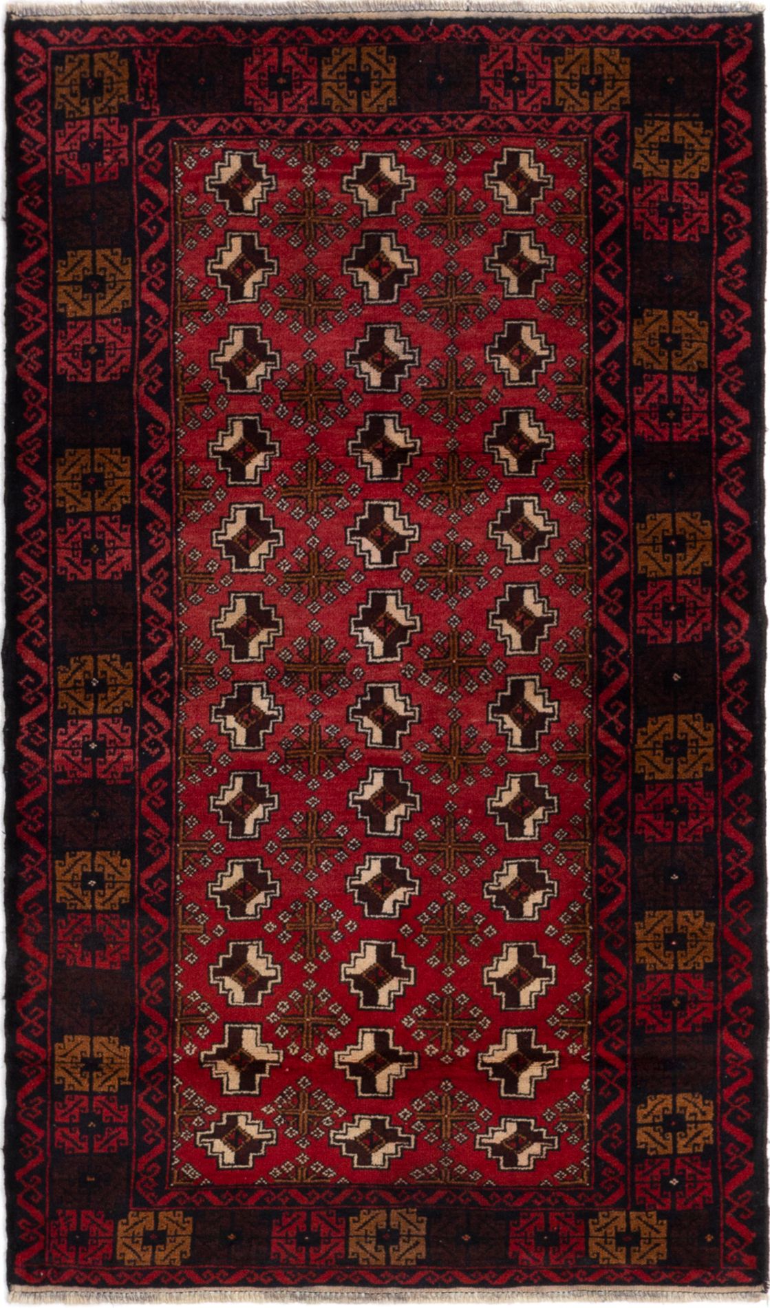 Hand-knotted Rizbaft Red Wool Rug 3'5" x 5'9"  Size: 3'5" x 5'9"  