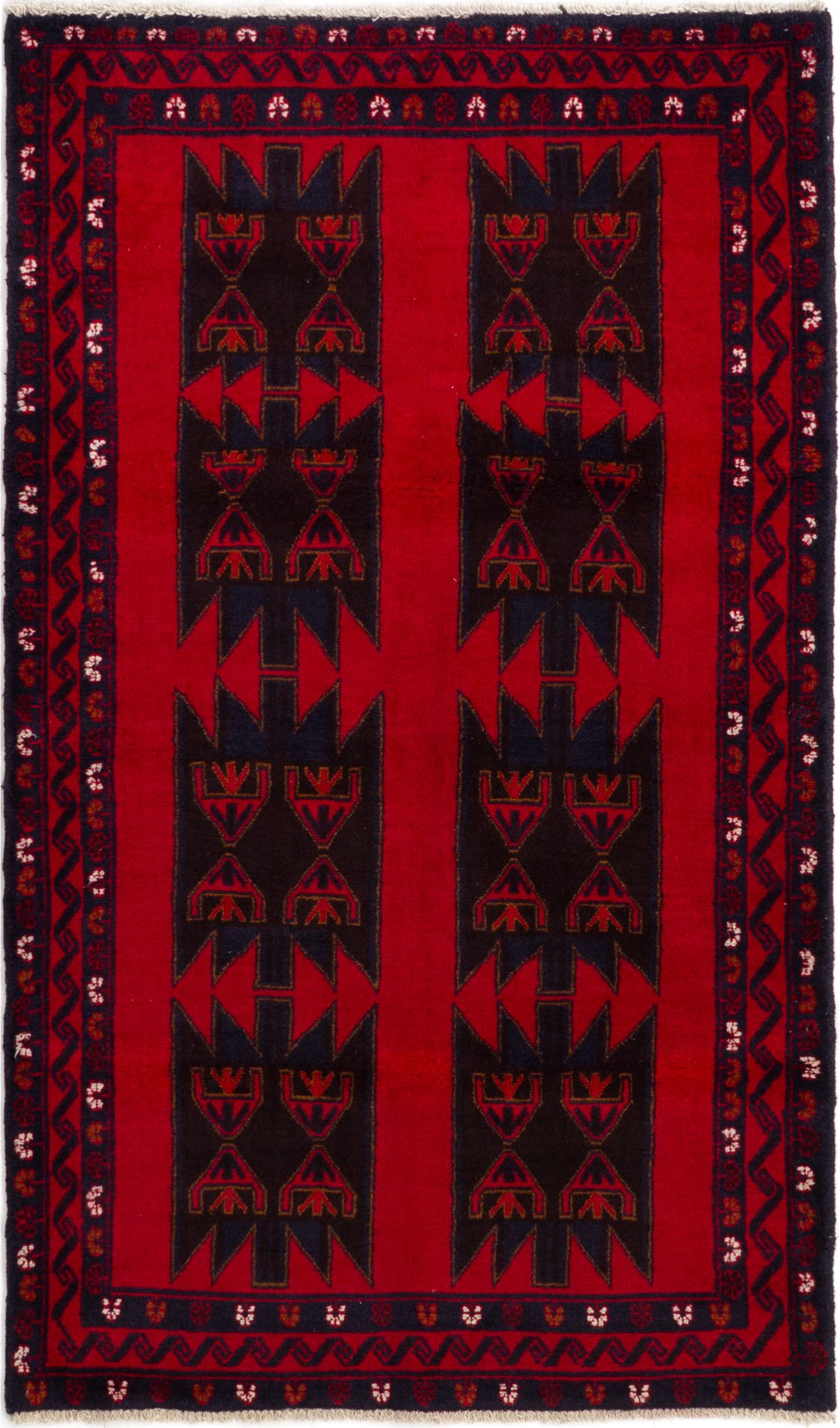 Hand-knotted Rizbaft Red Wool Rug 3'10" x 6'6" Size: 3'10" x 6'6"  