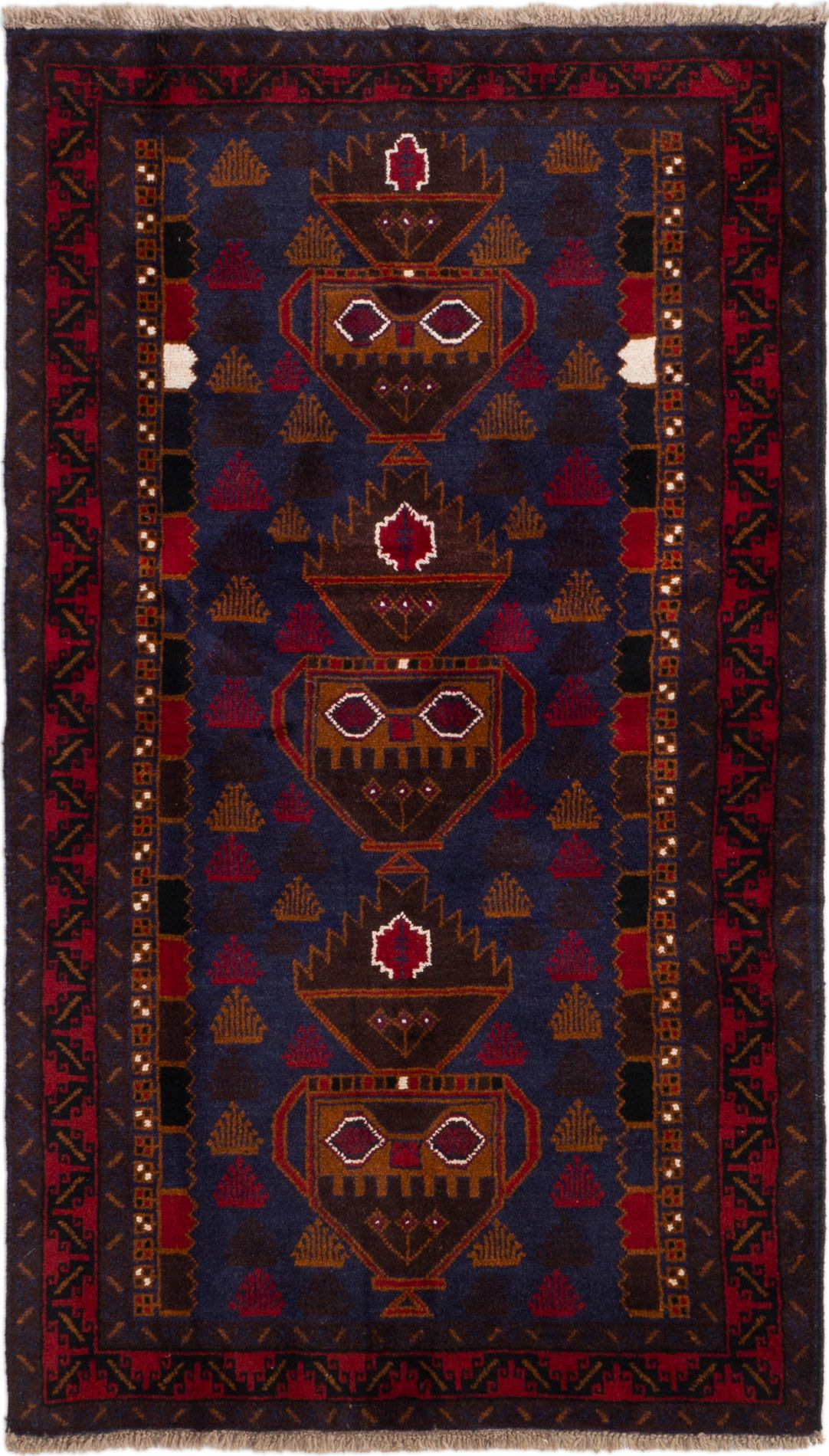 Hand-knotted Teimani Dark Navy, Red Wool Rug 3'9" x 6'5" Size: 3'9" x 6'5"  