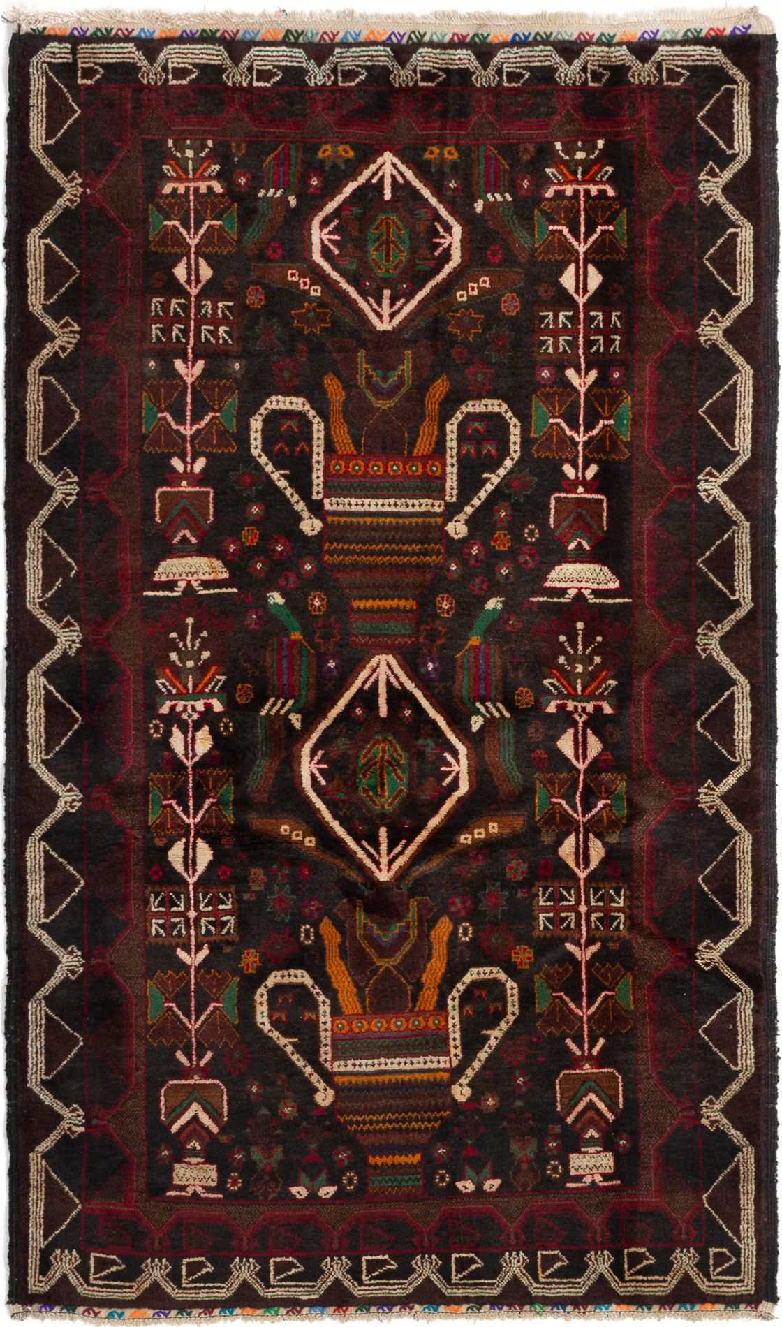 Hand-knotted Teimani Black Wool Rug 3'9" x 6'4" Size: 3'9" x 6'4"  