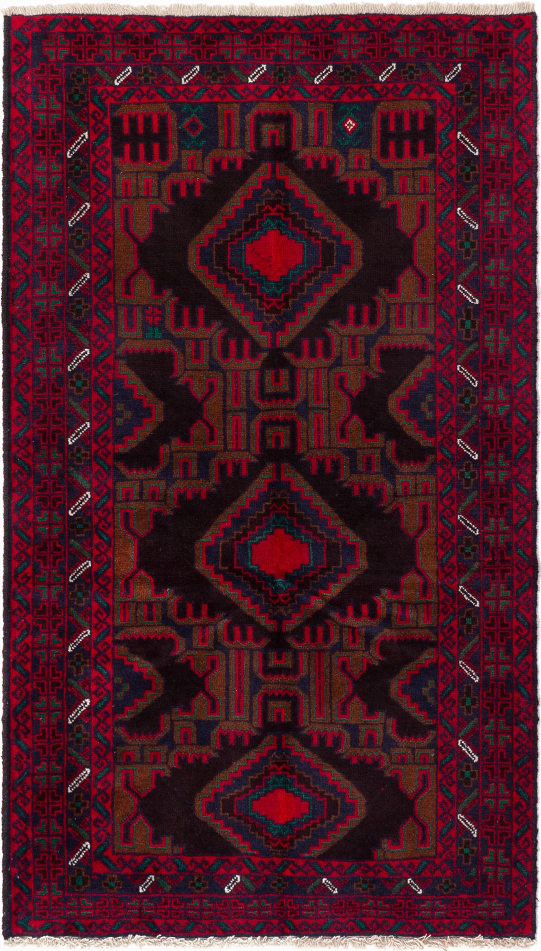 Hand-knotted Kazak Red Wool Rug 3'6" x 6'0" (53) Size: 3'6" x 6'0"  