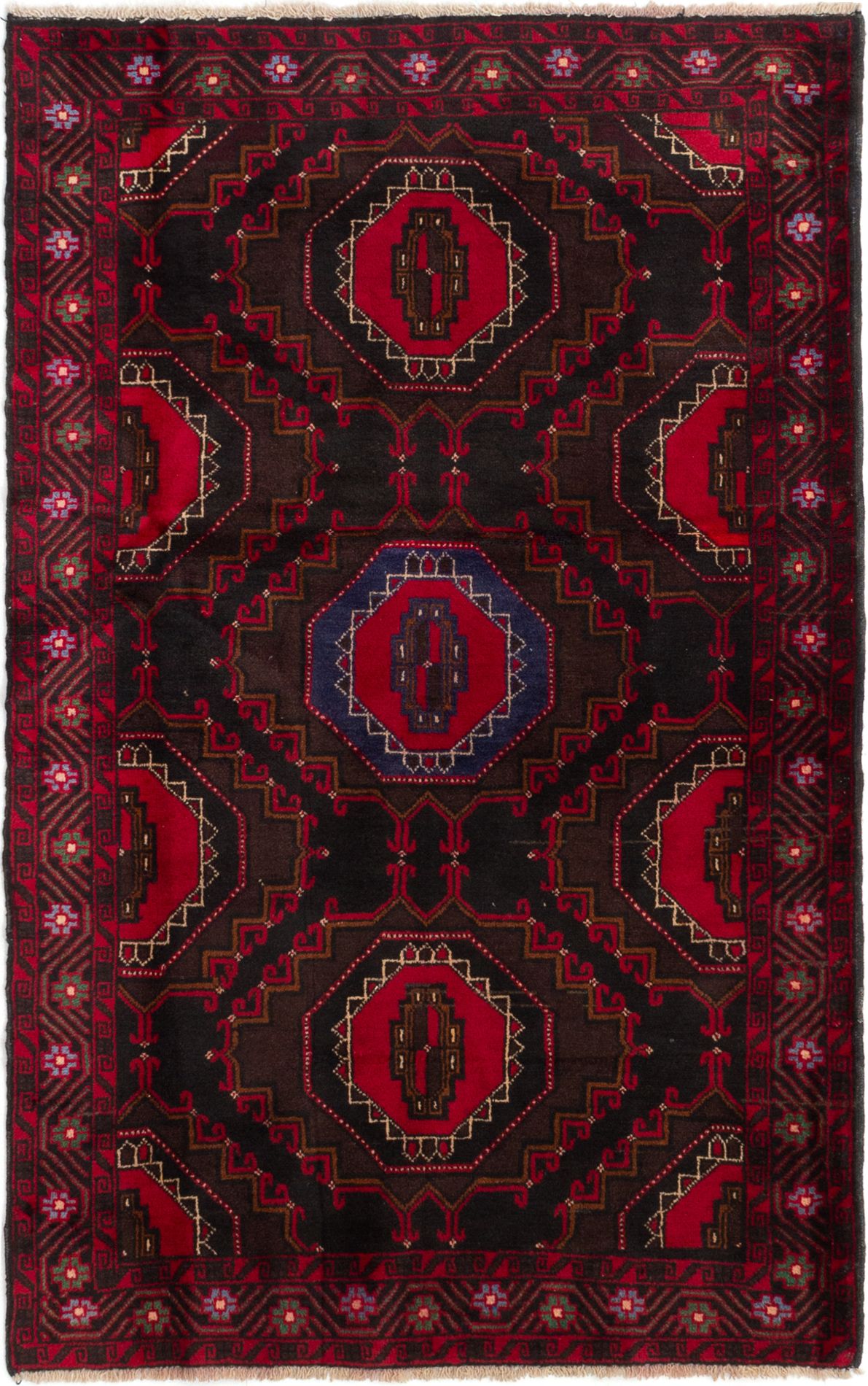 Hand-knotted Rizbaft Dark Brown, Red Wool Rug 3'9" x 5'11" Size: 3'9" x 5'11"  