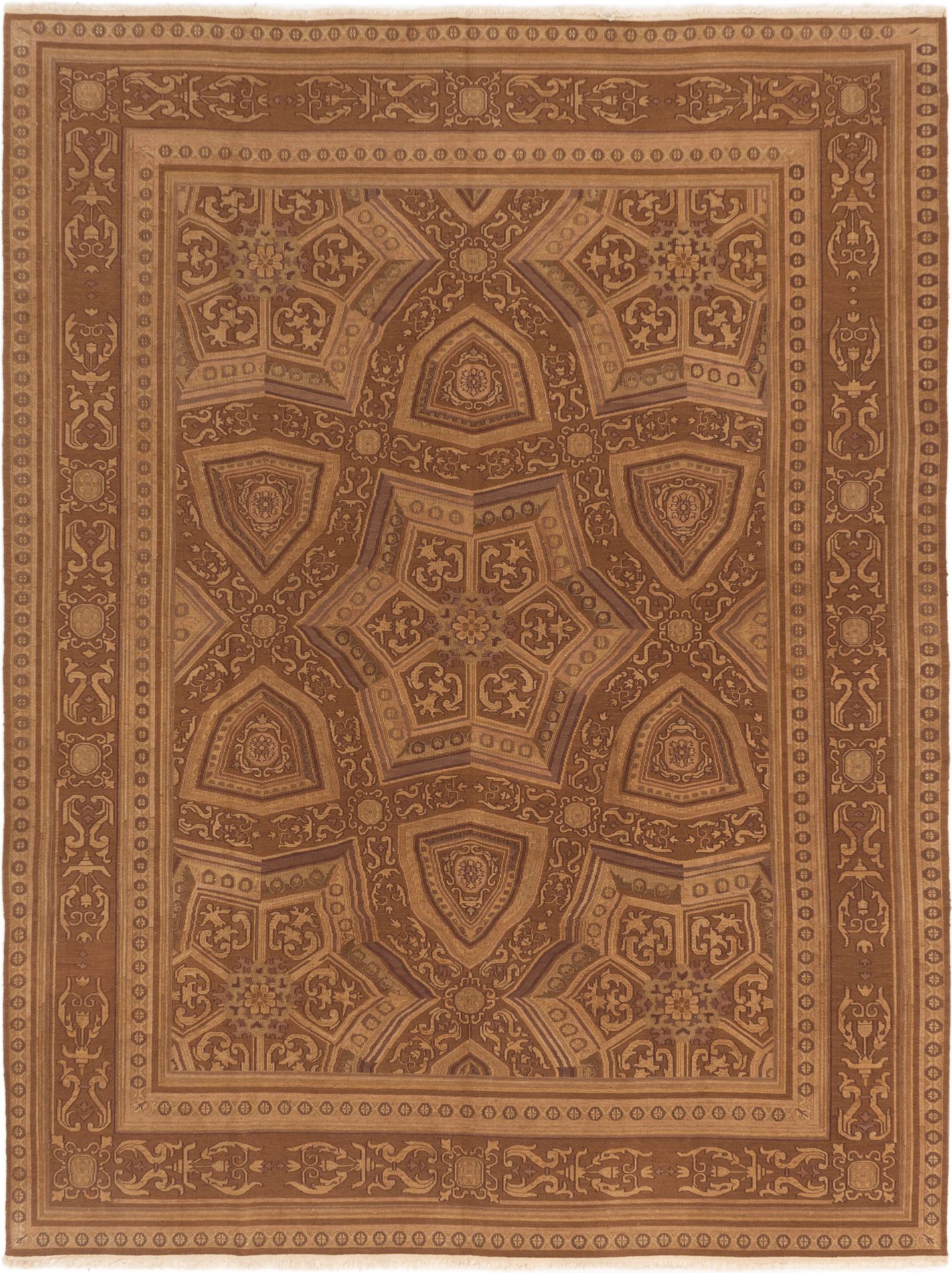 Hand woven Dynasty Dark Brown Wool Tapestry Kilim 7'7" x 9'10" Size: 7'7" x 9'10"  