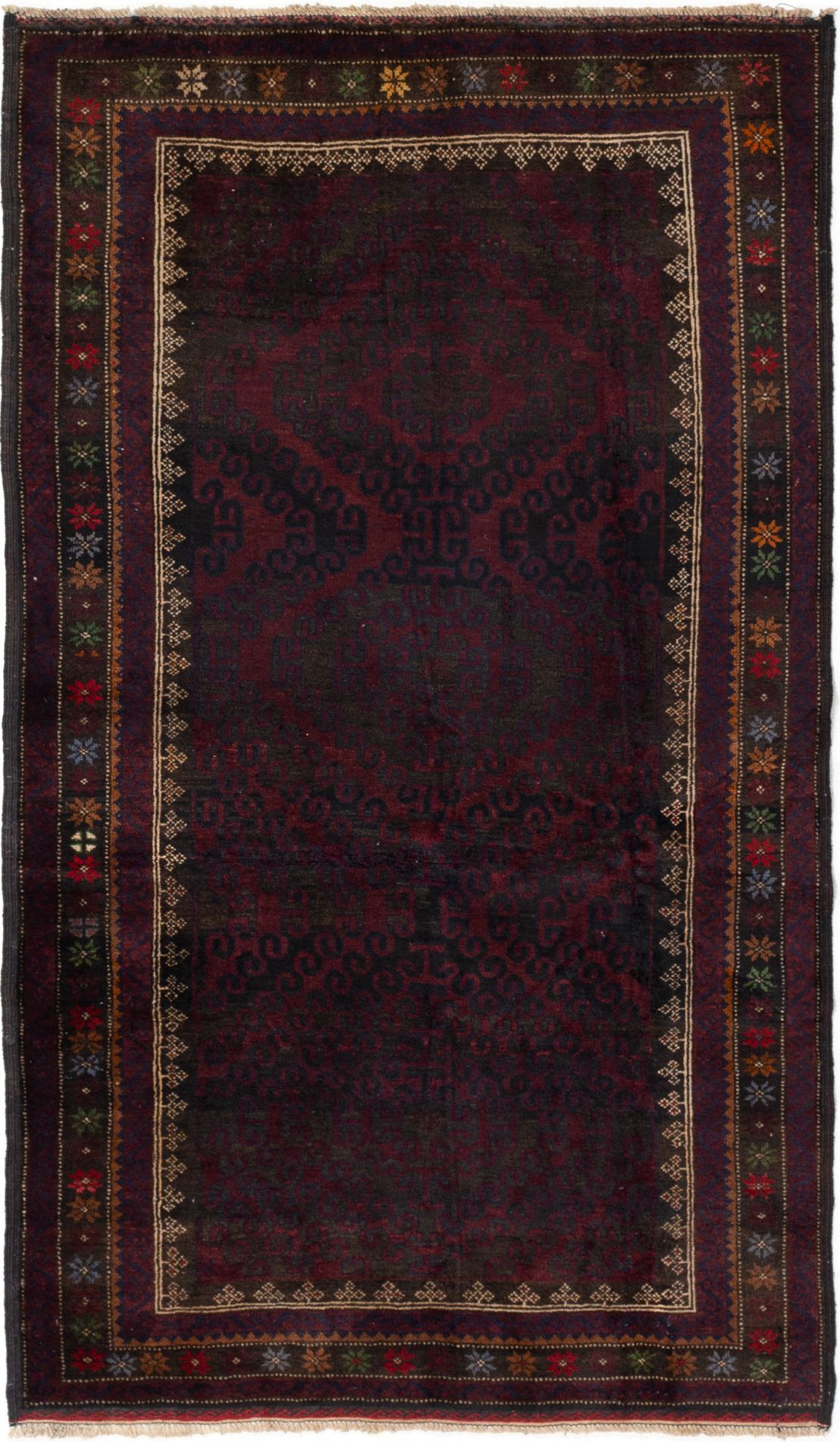 Hand-knotted Rizbaft Dark Red Wool Rug 3'11" x 6'7" Size: 3'11" x 6'7"  