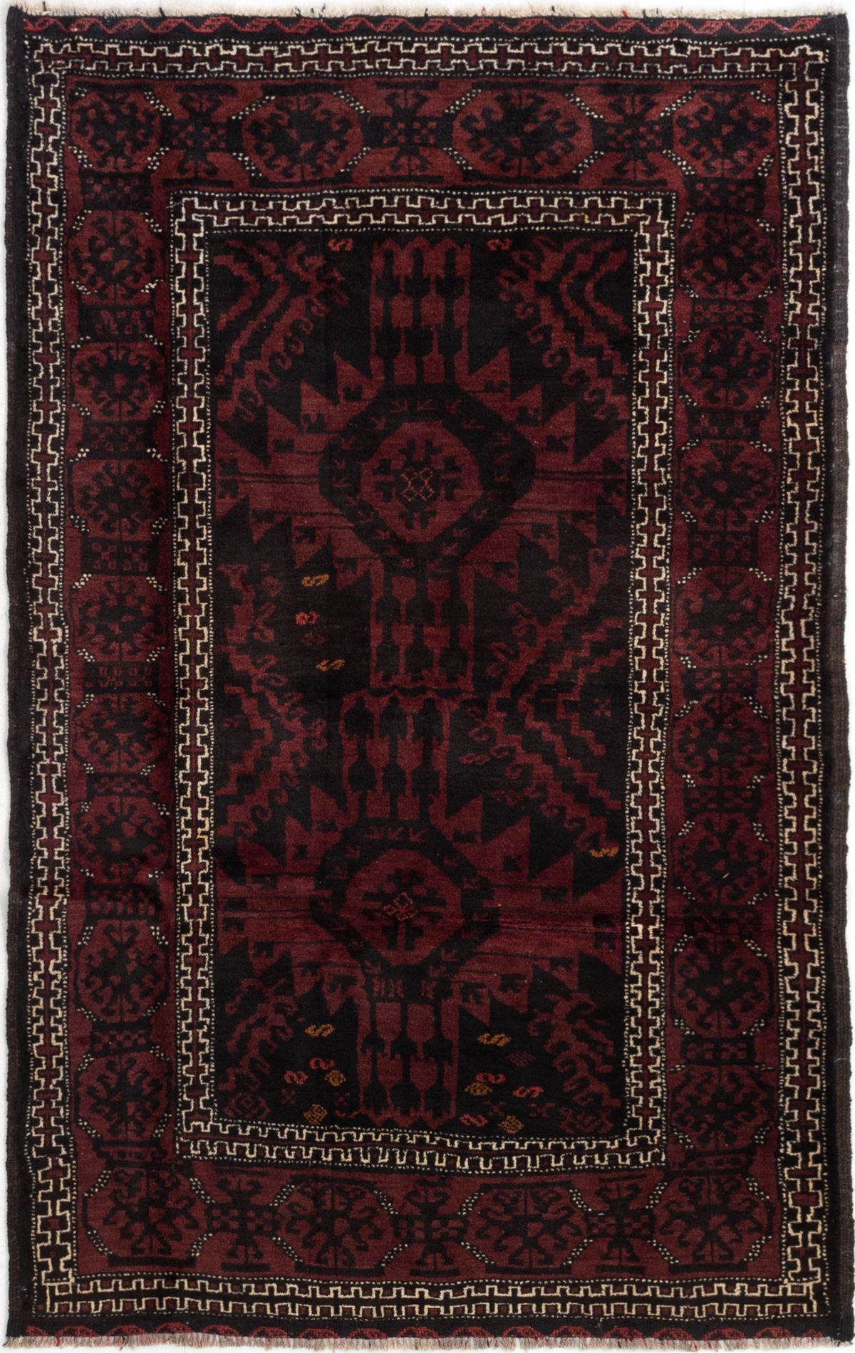 Hand-knotted Kazak Black, Dark Red Wool Rug 3'8" x 5'10" Size: 3'8" x 5'10"  