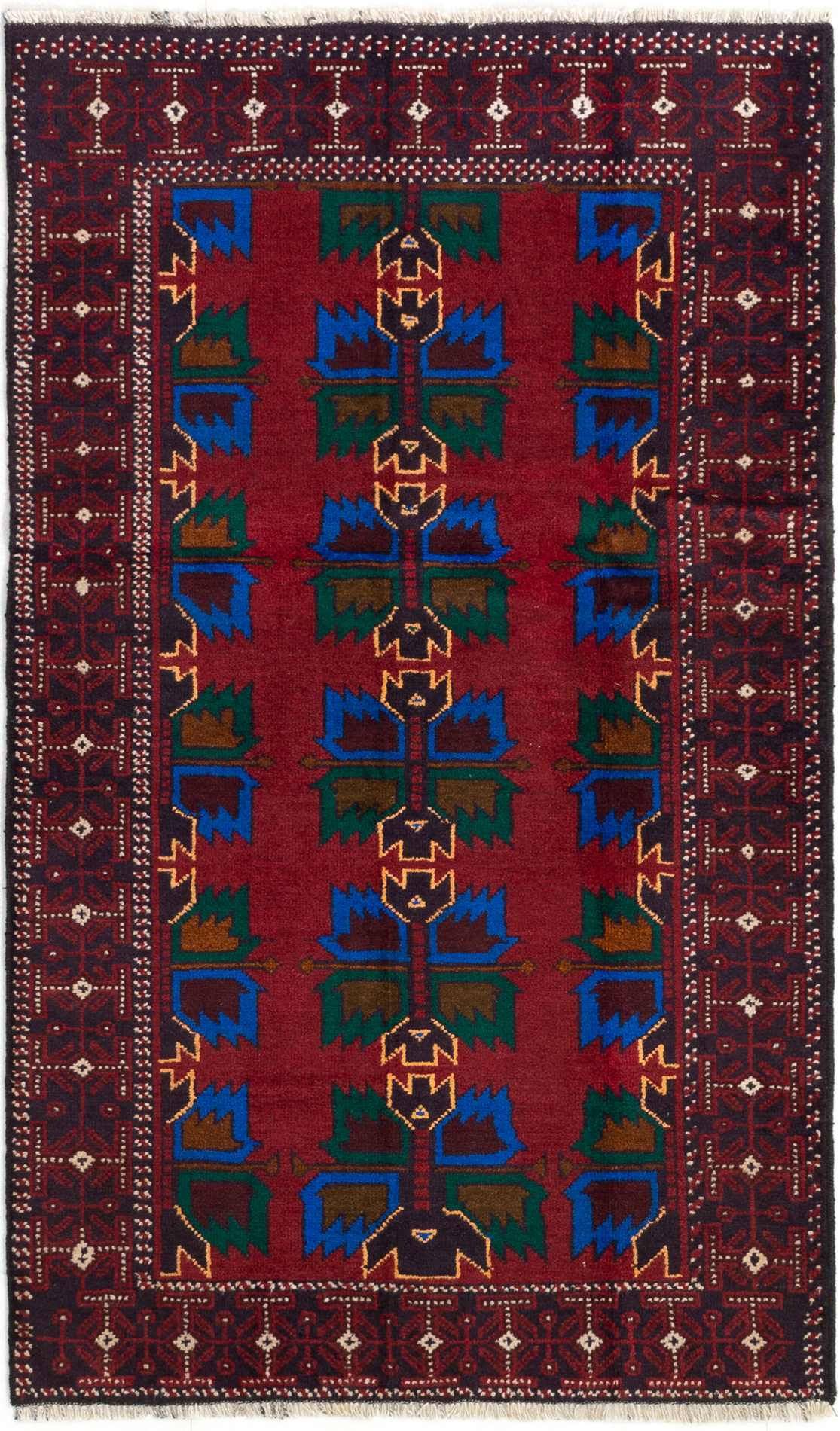 Hand-knotted Rizbaft Dark Red Wool Rug 3'8" x 6'2" Size: 3'8" x 6'2"  
