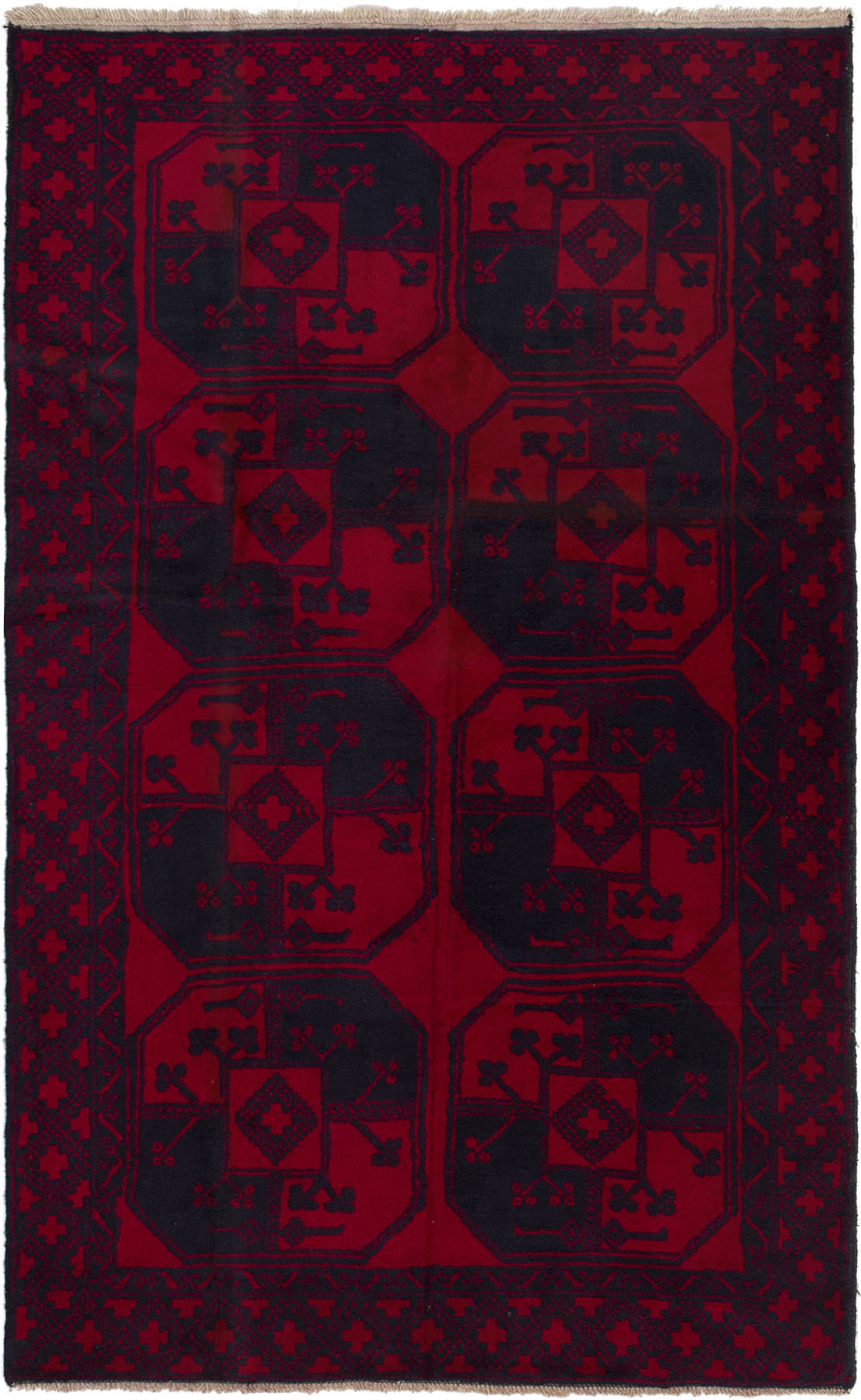Hand-knotted Teimani Red Wool Rug 3'6" x 6'0" Size: 3'6" x 6'0"  
