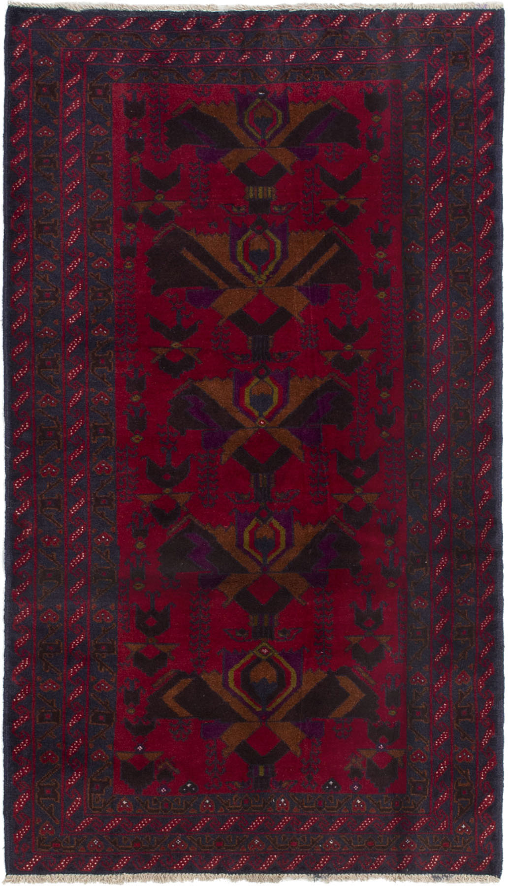 Hand-knotted Teimani Red Wool Rug 3'5" x 6'0" Size: 3'5" x 6'0"  