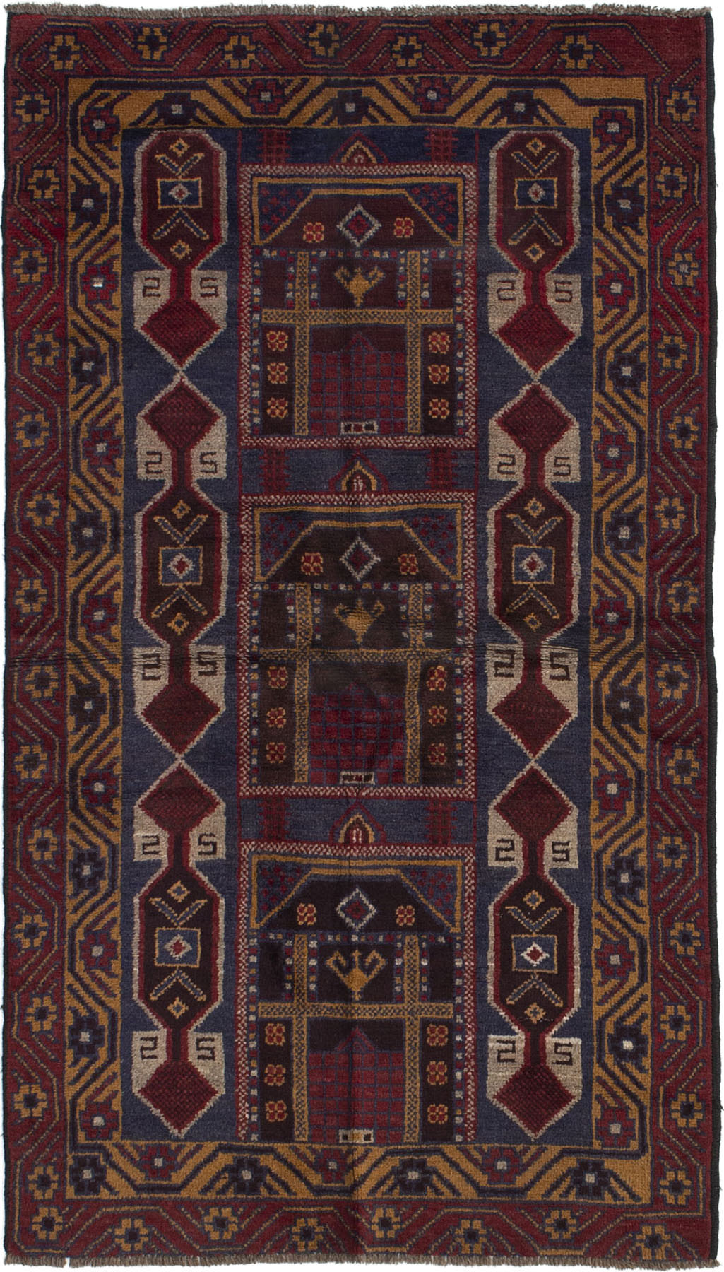 Hand-knotted Rizbaft Red Wool Rug 3'5" x 6'4"  Size: 3'5" x 6'4"  