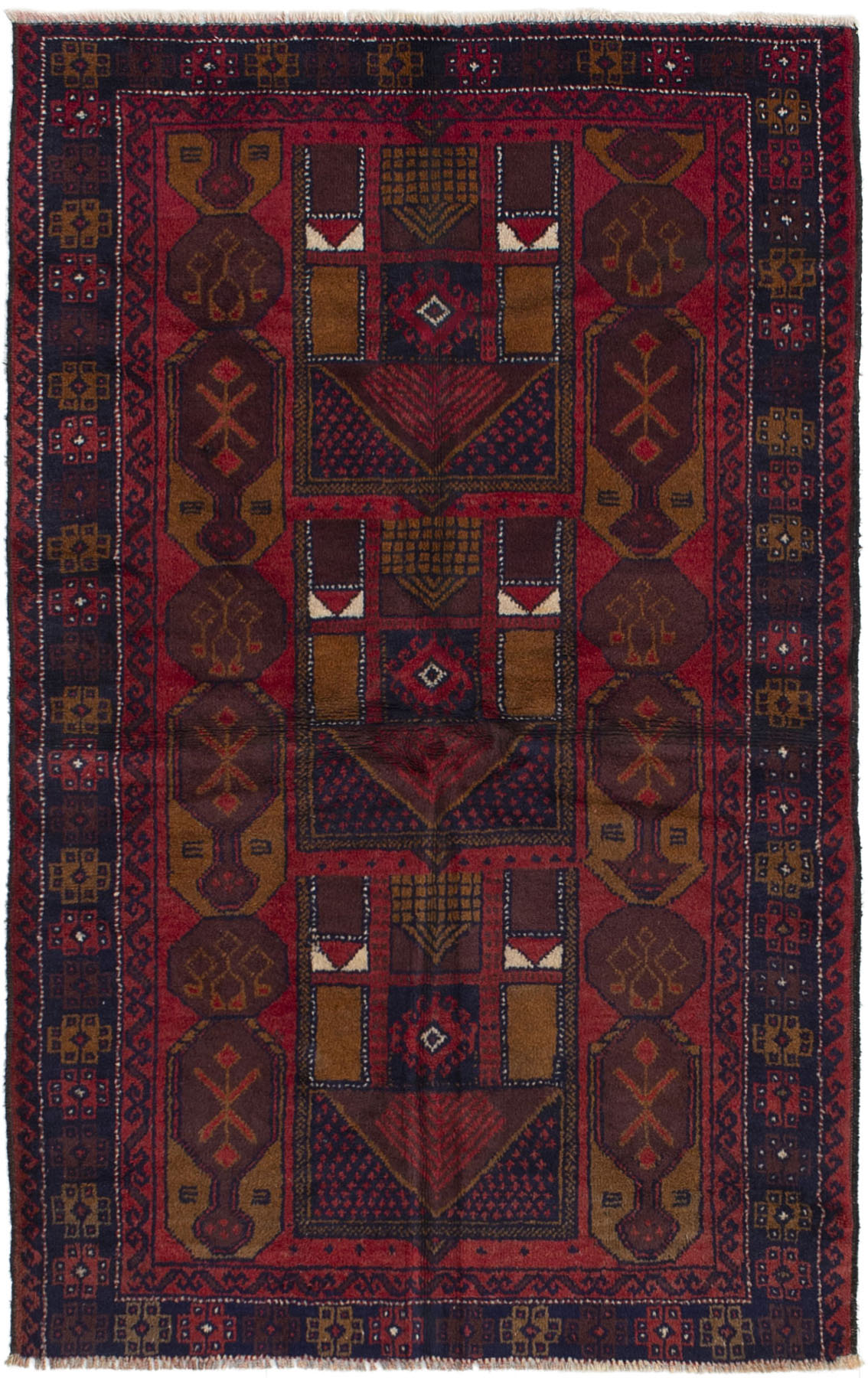 Hand-knotted Kazak Red Wool Rug 3'6" x 6'0" (54) Size: 3'6" x 6'0"  