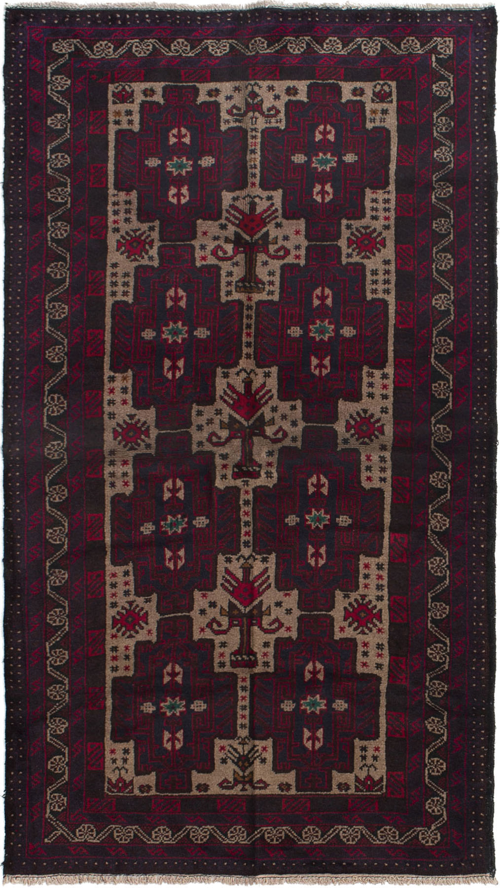 Hand-knotted Rizbaft Red Wool Rug 3'5" x 6'0"  Size: 3'5" x 6'0"  
