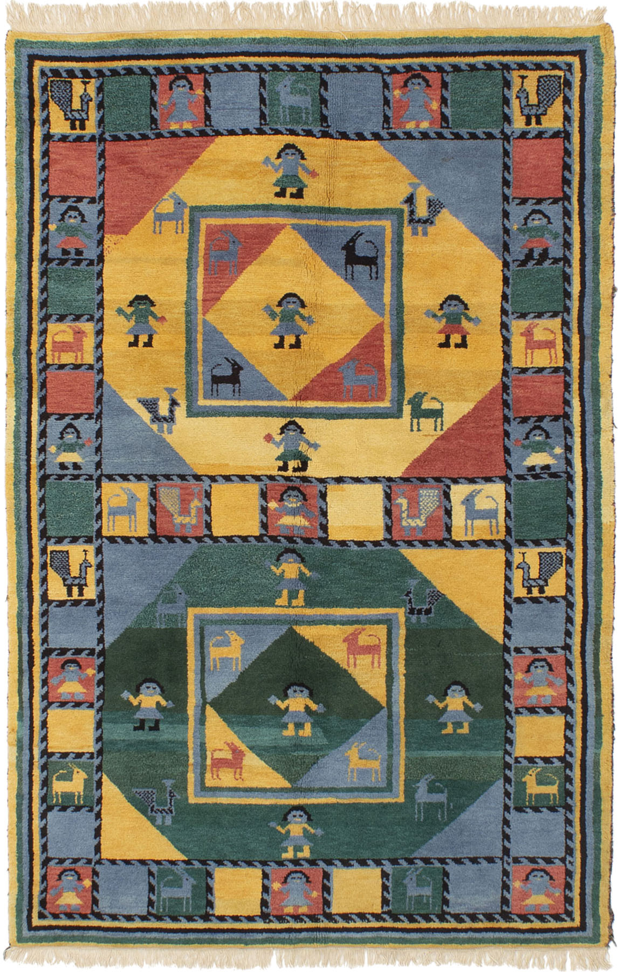 Hand-knotted Indian Gabbeh Teal Wool Rug 5'1" x 7'9" Size: 5'1" x 7'9"  
