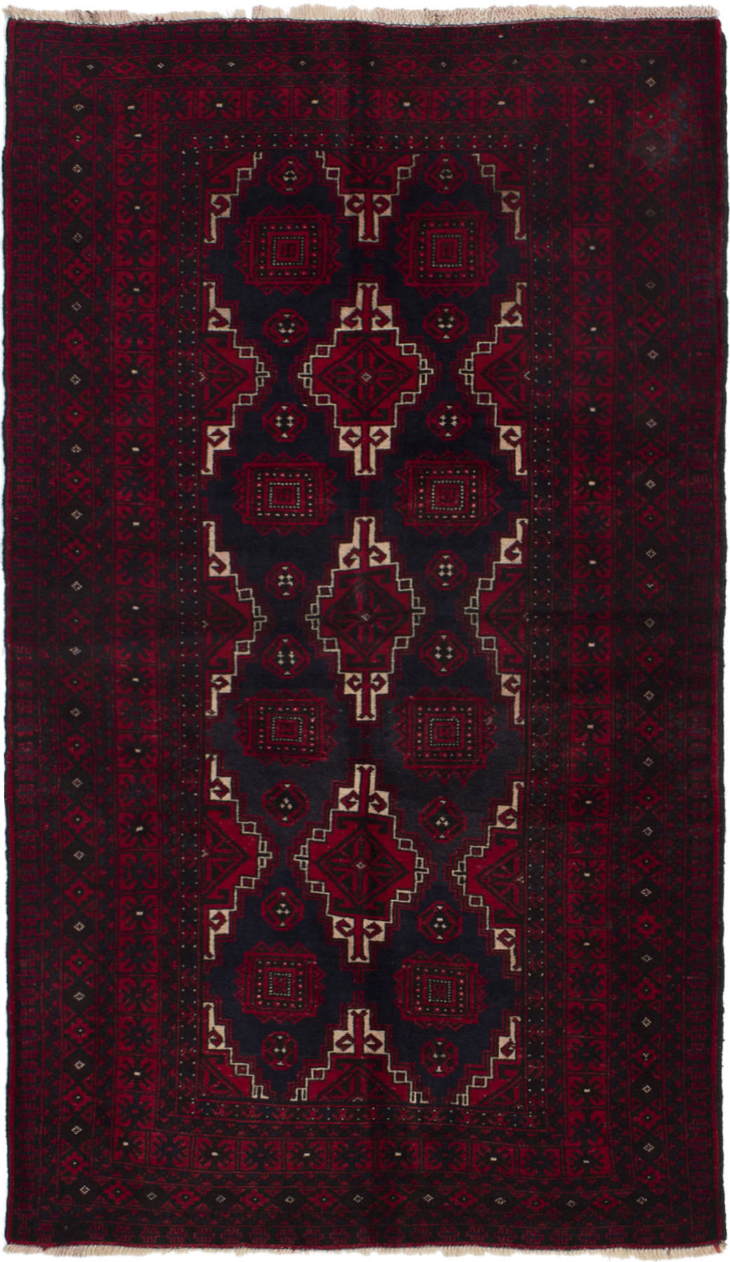 Hand-knotted Rizbaft Dark Navy, Red Wool Rug 3'3" x 6'1" Size: 3'3" x 6'1"  