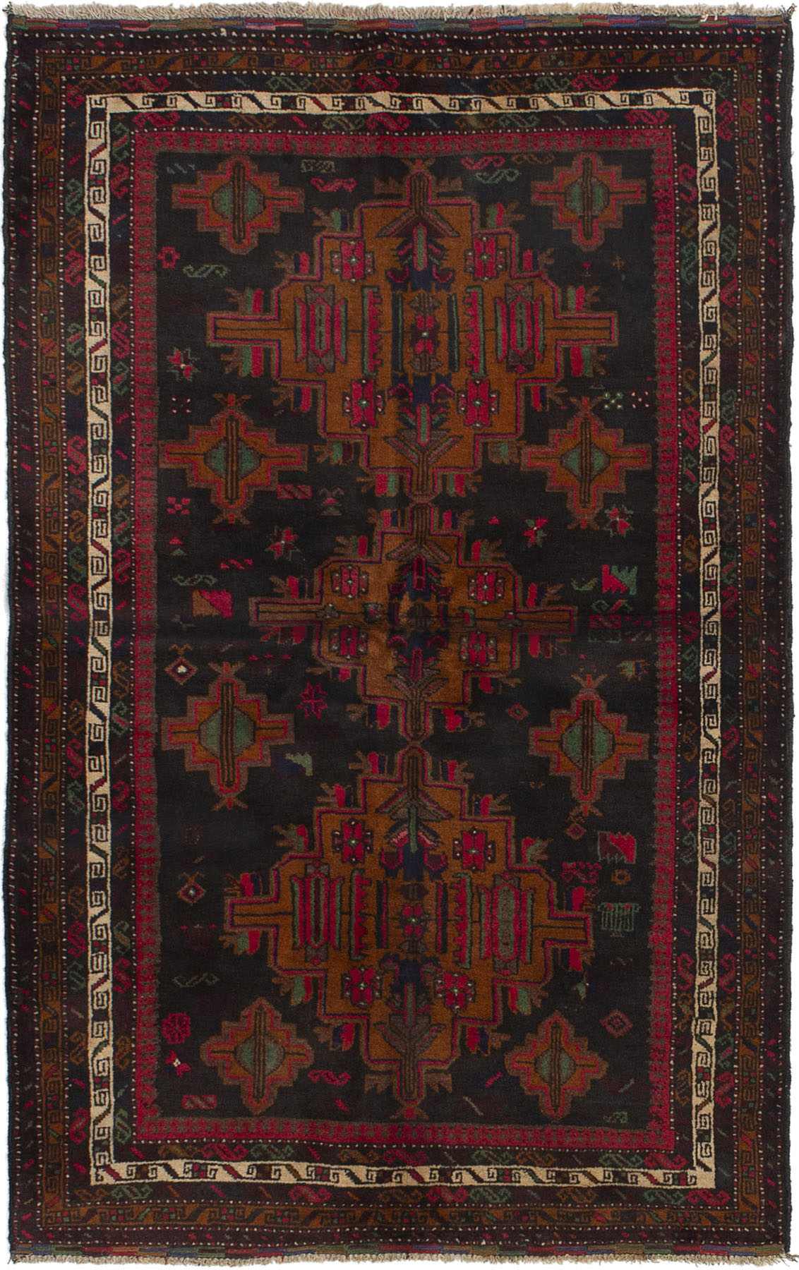 Hand-knotted Finest Rizbaft Black, Light Brown Wool Rug 3'5" x 5'7" Size: 3'5" x 5'7"  