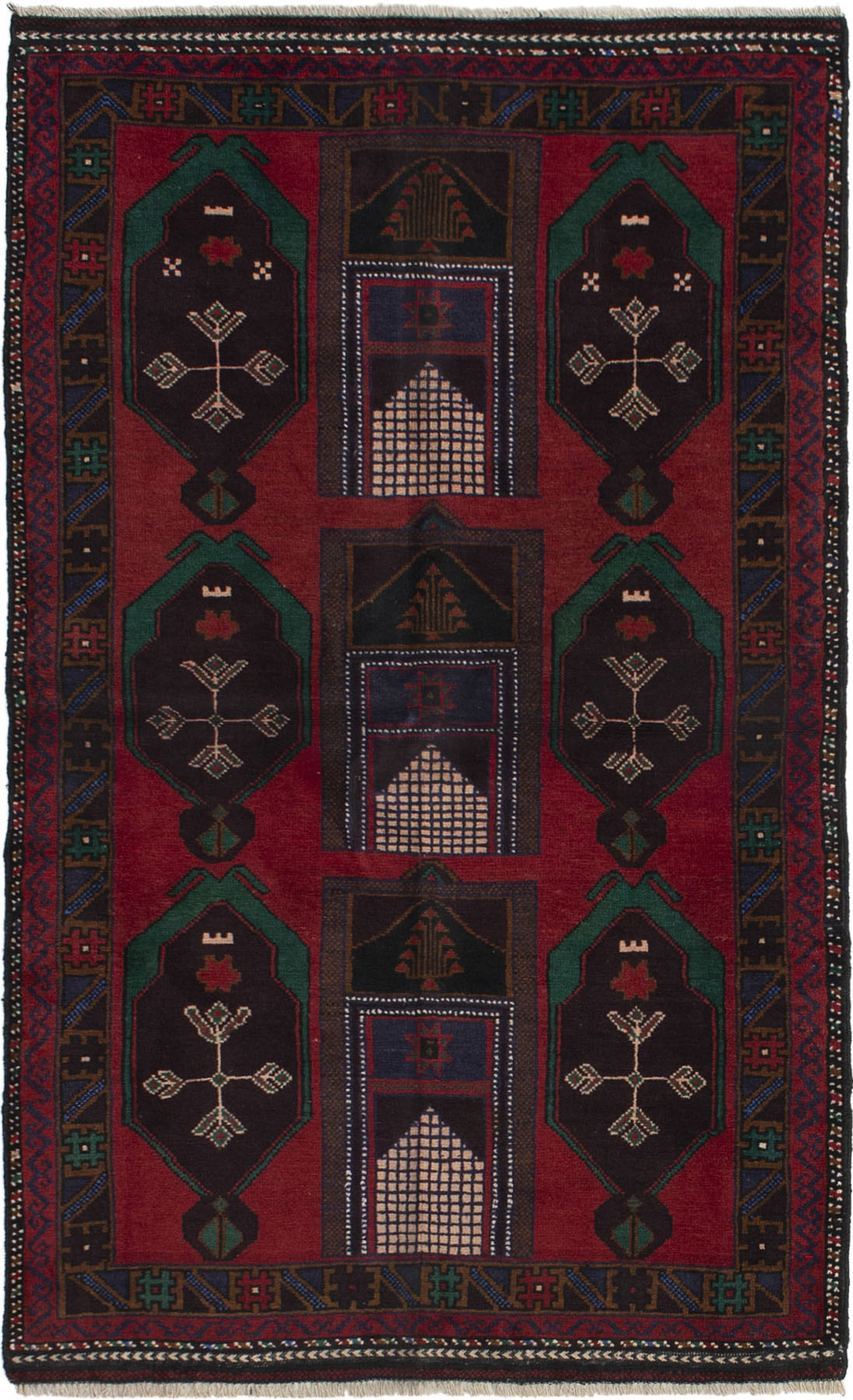 Hand-knotted Finest Rizbaft Red Wool Rug 3'7" x 6'0"  Size: 3'7" x 6'0"  