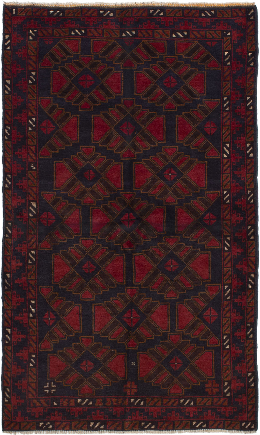 Hand-knotted Teimani Dark Navy, Red Wool Rug 3'5" x 6'0" Size: 3'5" x 6'0"  