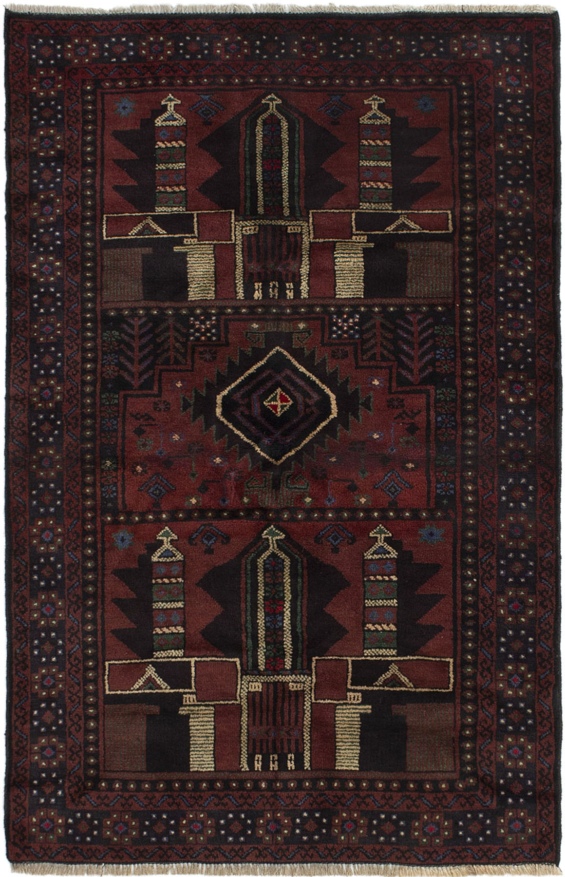 Hand-knotted Teimani Dark Copper Wool Rug 3'7" x 5'10" Size: 3'7" x 5'10"  