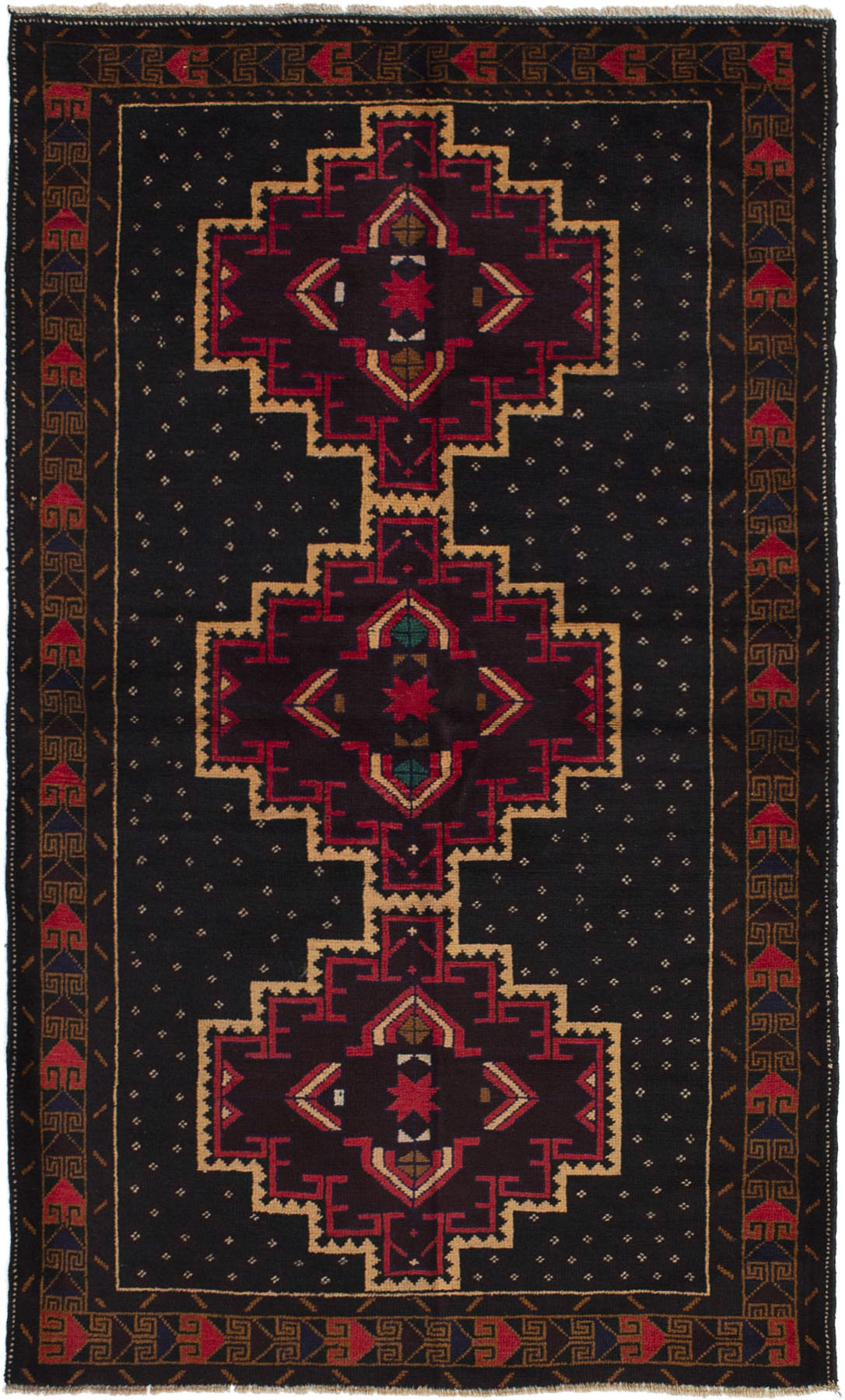 Hand-knotted Finest Rizbaft Black, Burgundy Wool Rug 3'7" x 6'3" Size: 3'7" x 6'3"  