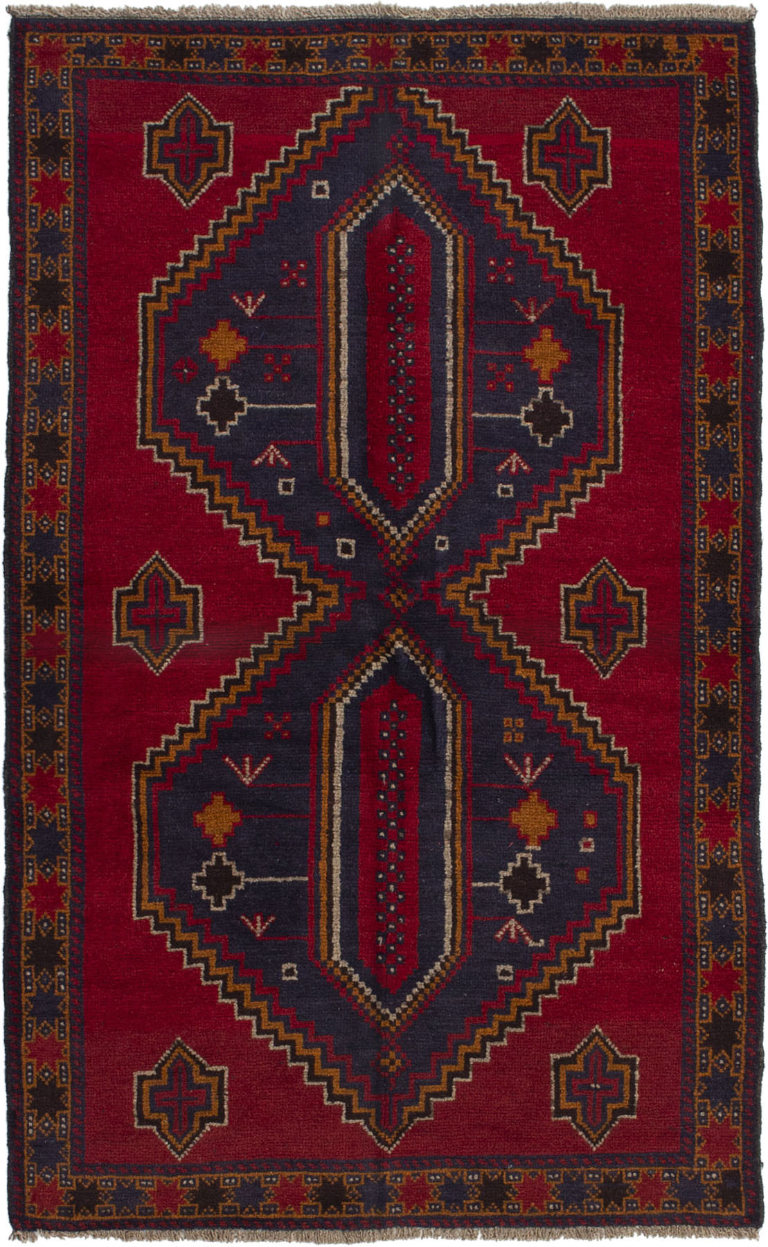 Hand-knotted Kazak Red Wool Rug 3'7" x 6'0" (30) Size: 3'7" x 6'0"  