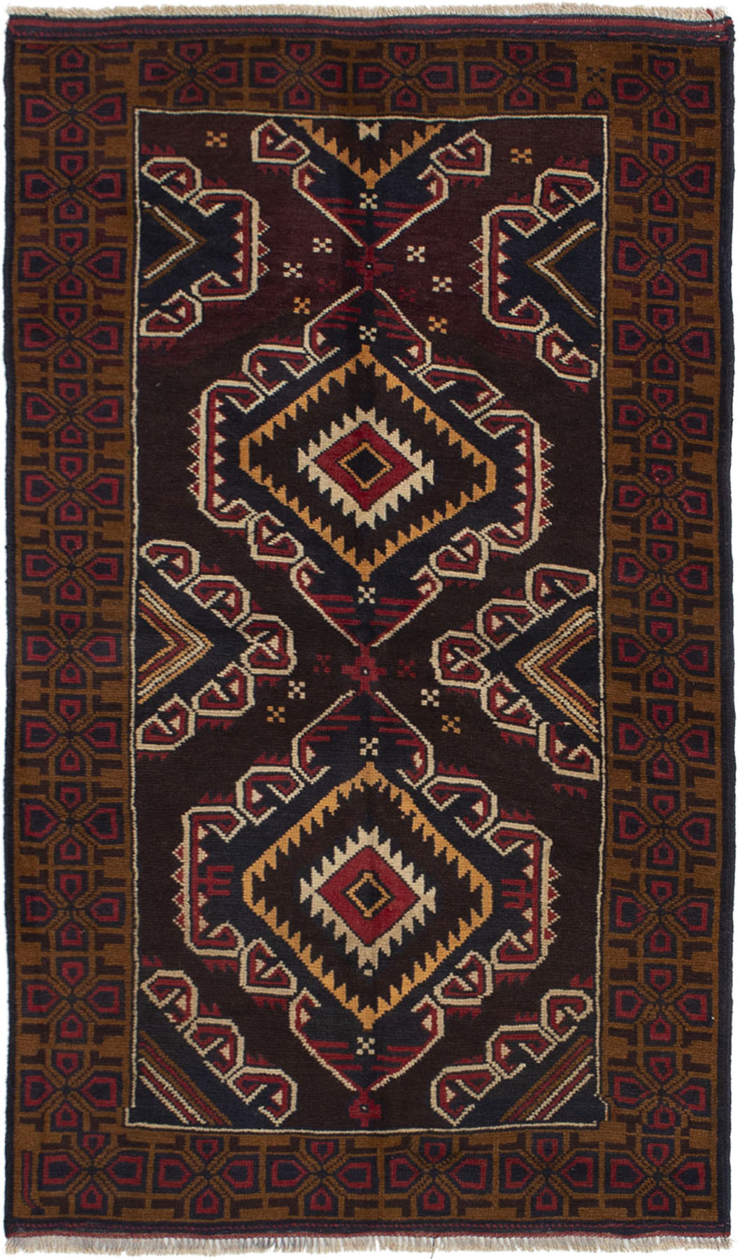 Hand-knotted Finest Rizbaft Burgundy Wool Rug 3'5" x 6'2" Size: 3'5" x 6'2"  