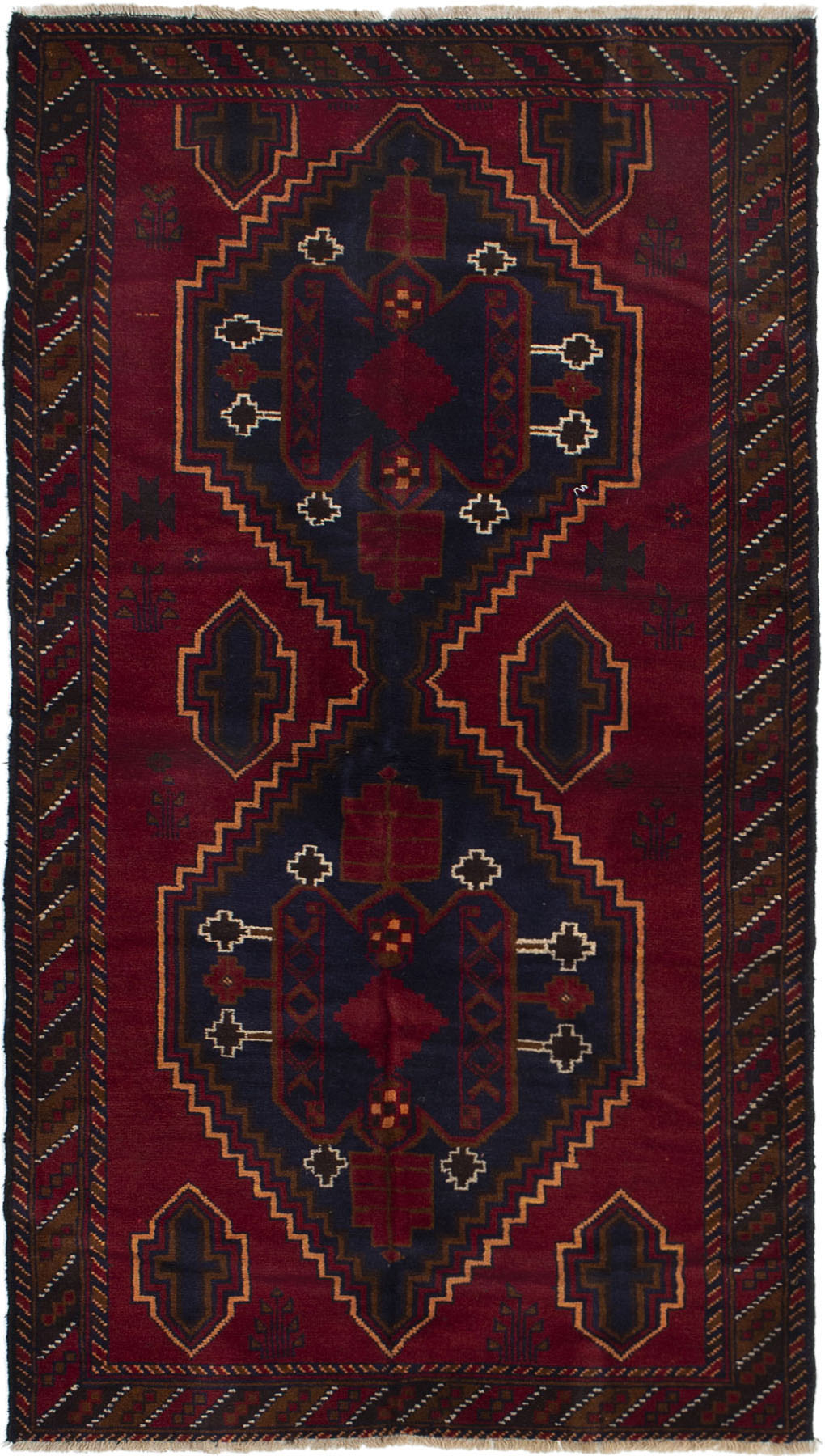 Hand-knotted Kazak Dark Red Wool Rug 3'3" x 6'11" Size: 3'3" x 6'11"  
