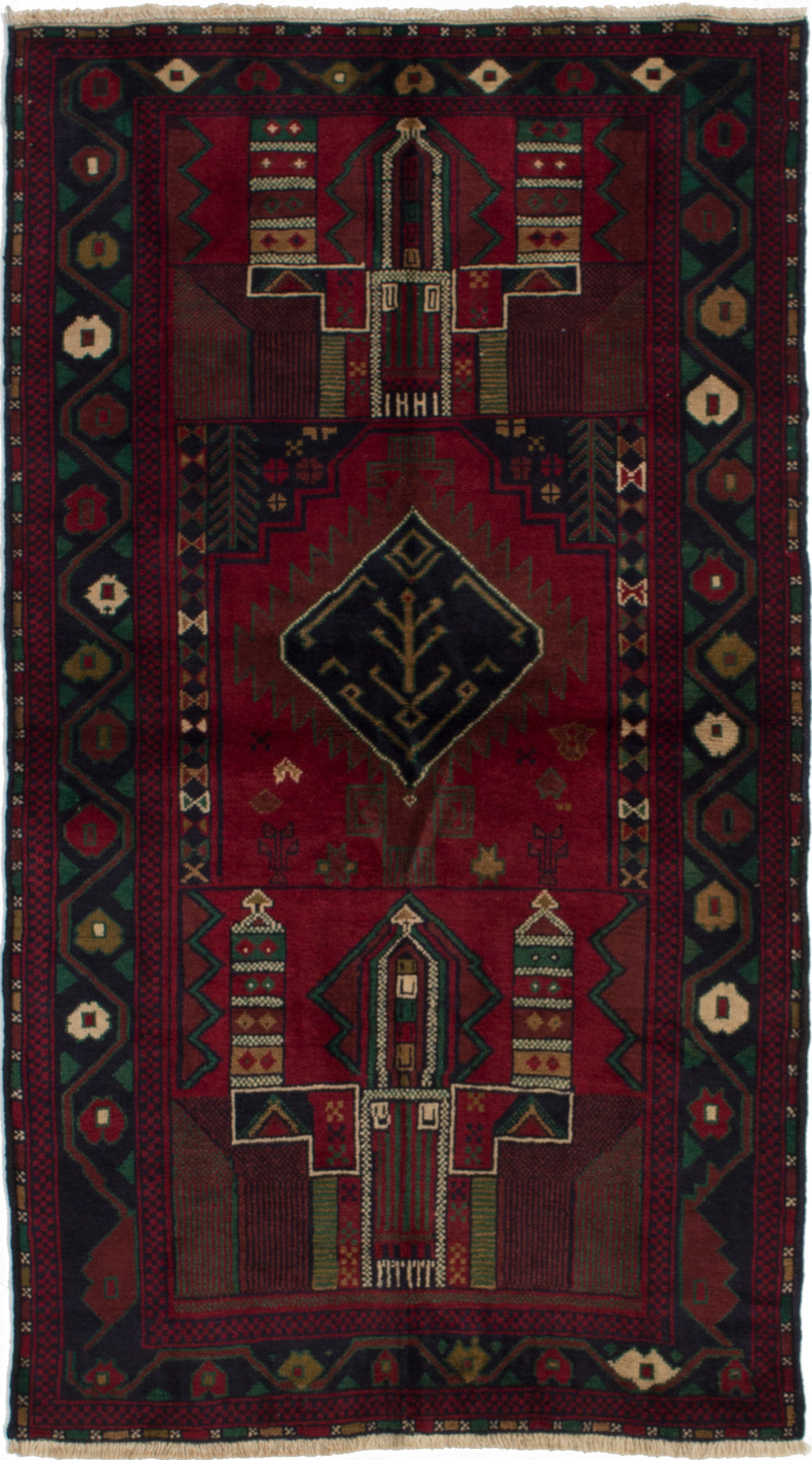 Hand-knotted Finest Rizbaft Red Wool Rug 3'7" x 6'4"  Size: 3'7" x 6'4"  