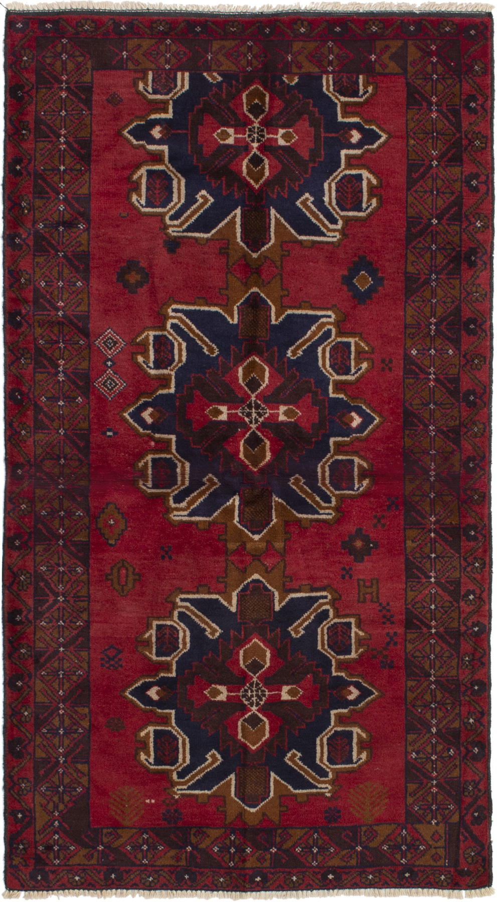 Hand-knotted Rizbaft Red Wool Rug 3'4" x 6'4"  Size: 3'4" x 6'4"  