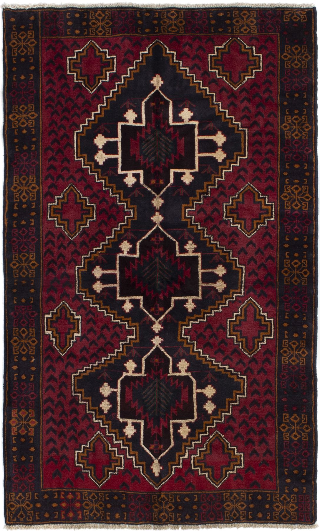 Hand-knotted Kazak Red Wool Rug 3'7" x 6'0" (31) Size: 3'7" x 6'0"  