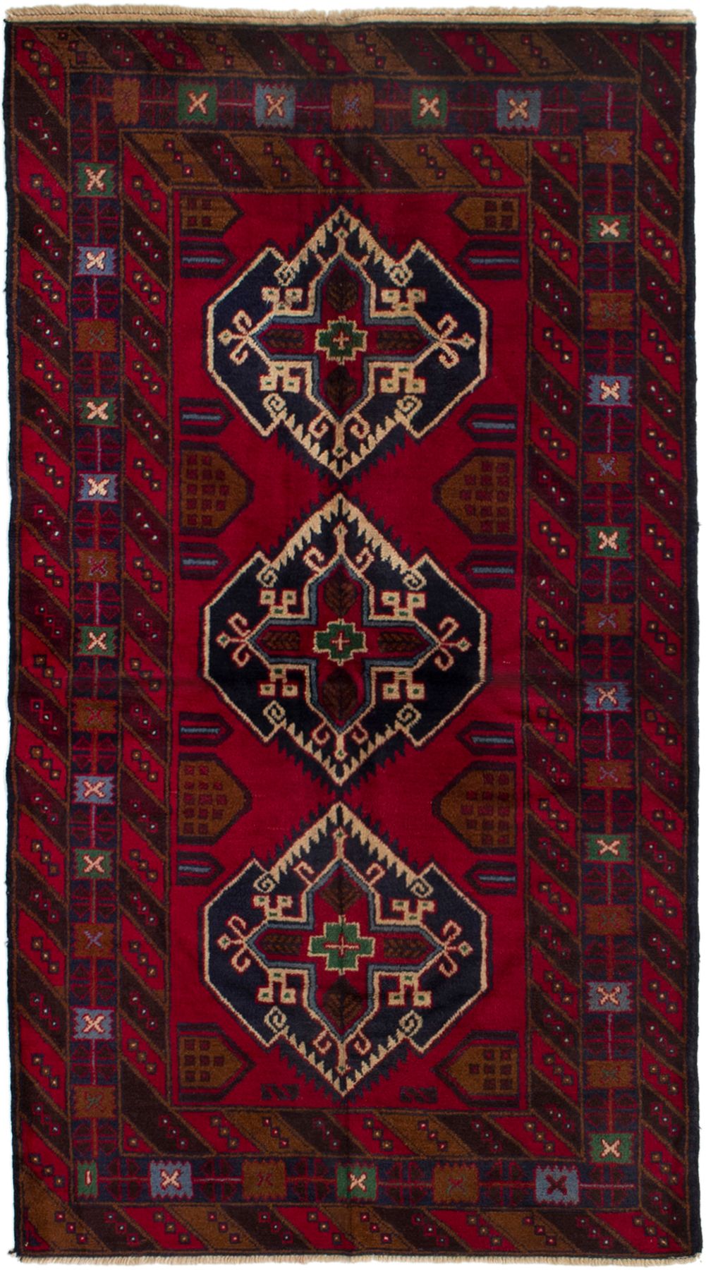 Hand-knotted Kazak Red Wool Rug 3'5" x 6'4" (60) Size: 3'5" x 6'4"  