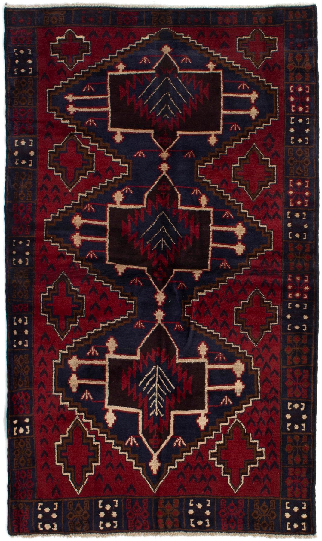 Hand-knotted Kazak Red Wool Rug 3'7" x 6'2" (43) Size: 3'7" x 6'2"  