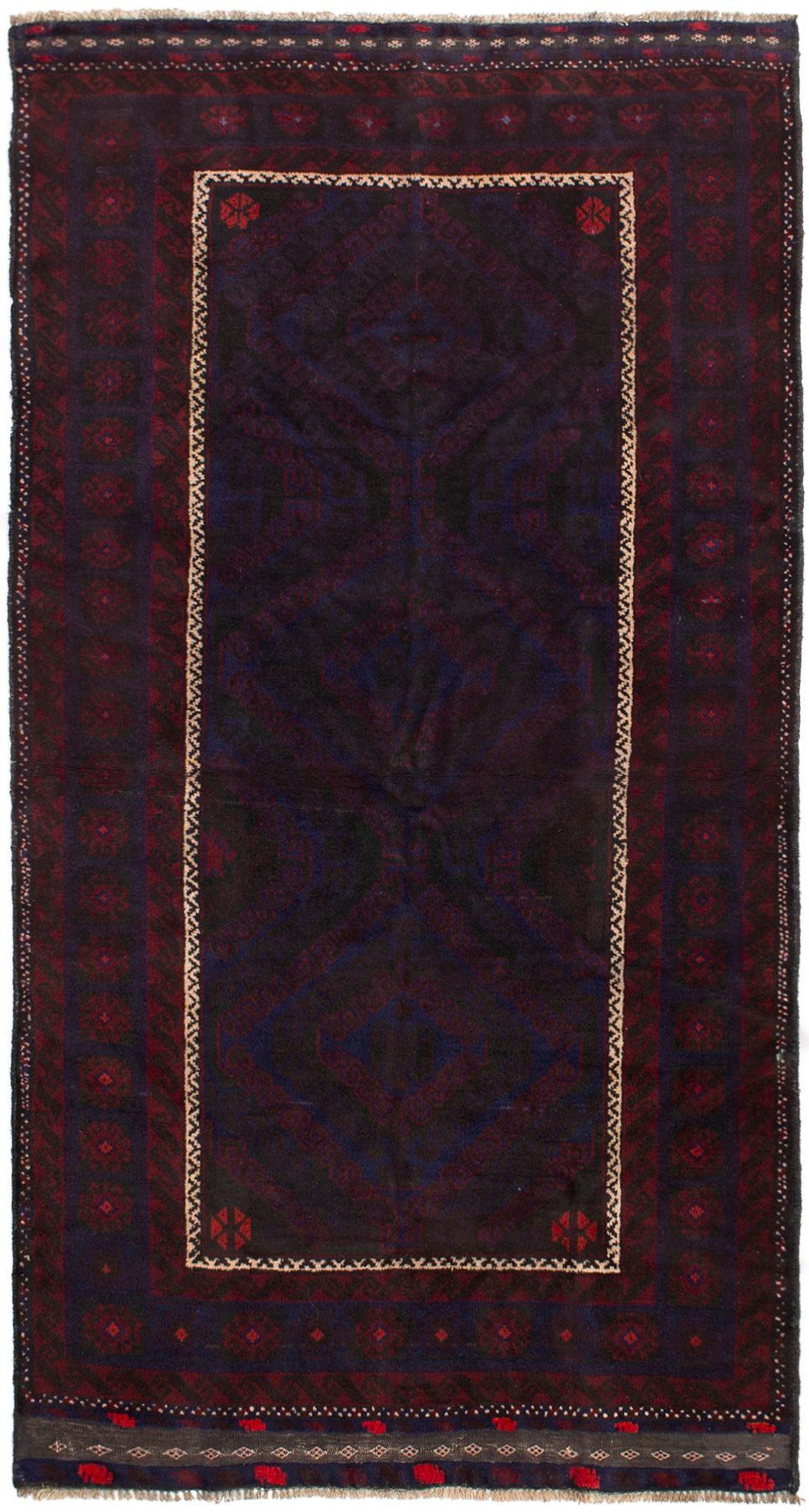 Hand-knotted Rizbaft Dark Navy, Red Wool Rug 3'10" x 6'11" Size: 3'10" x 6'11"  