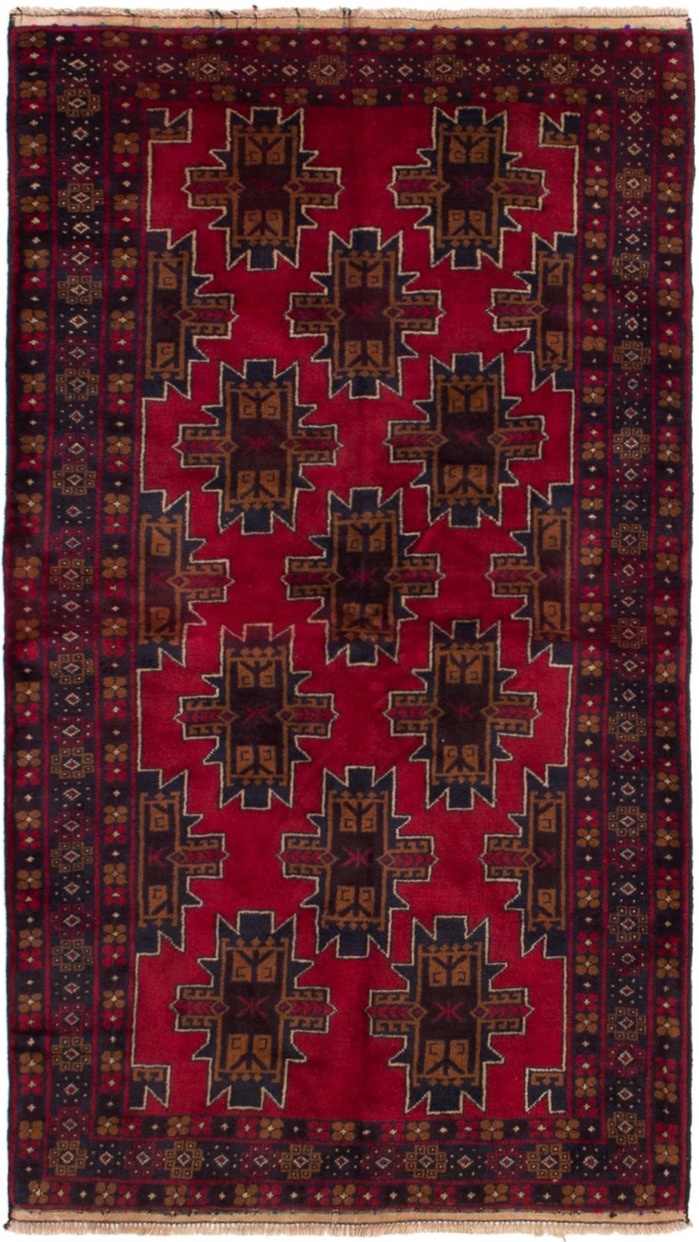 Hand-knotted Rizbaft Red Wool Rug 3'8" x 6'8" Size: 3'8" x 6'8"  
