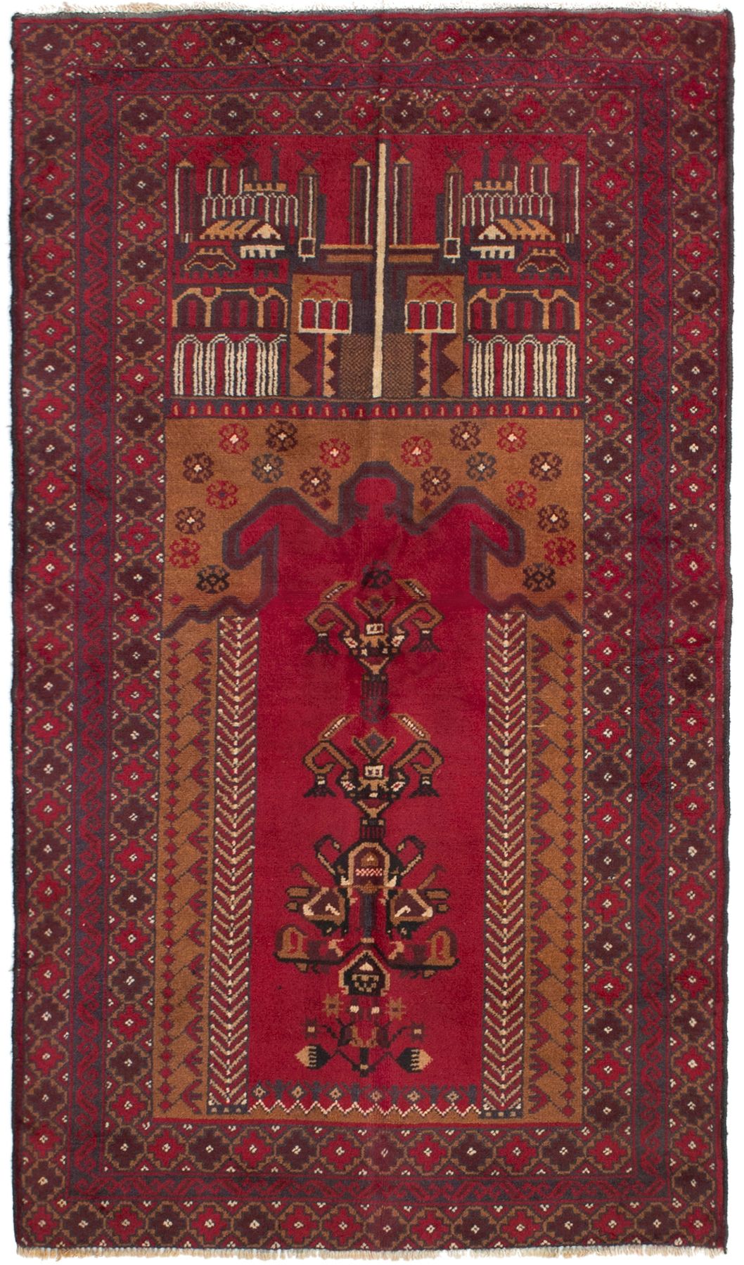 Hand-knotted Rizbaft Red Wool Rug 3'4" x 6'1"  Size: 3'4" x 6'1"  