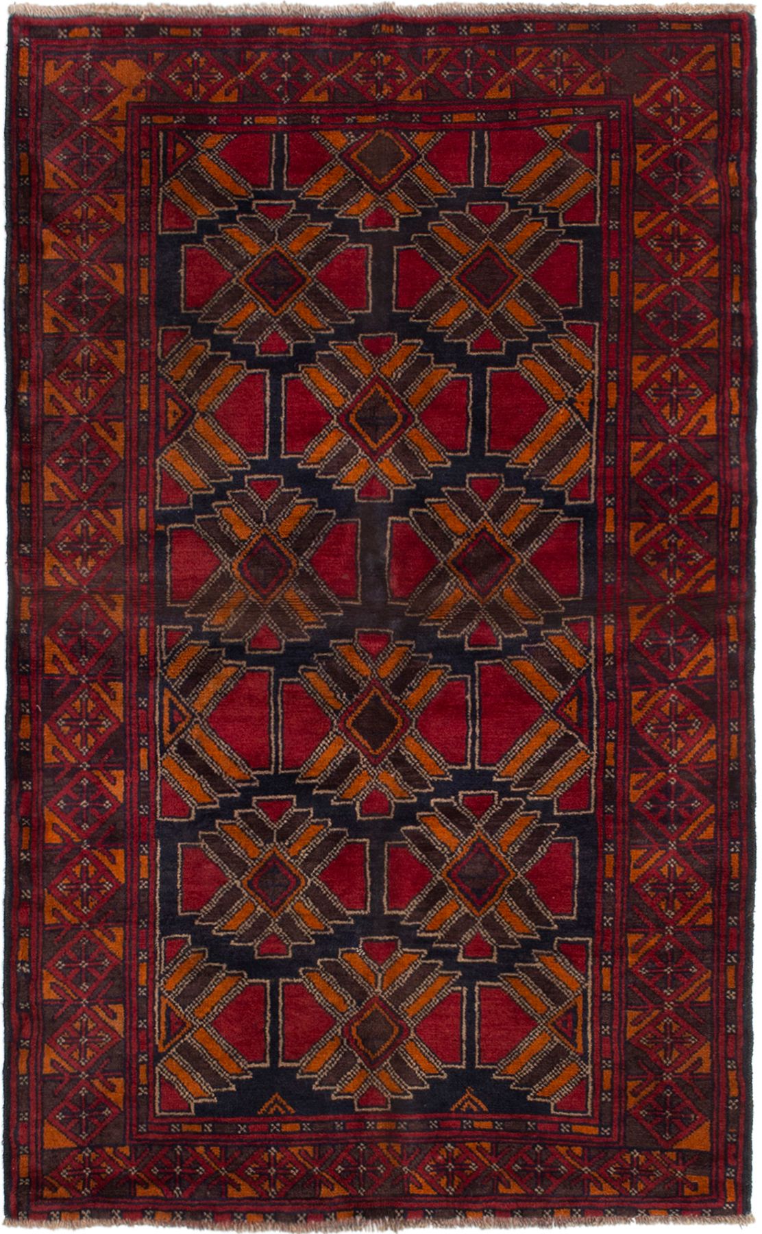 Hand-knotted Kazak Red Wool Rug 3'8" x 6'2" (16) Size: 3'8" x 6'2"  
