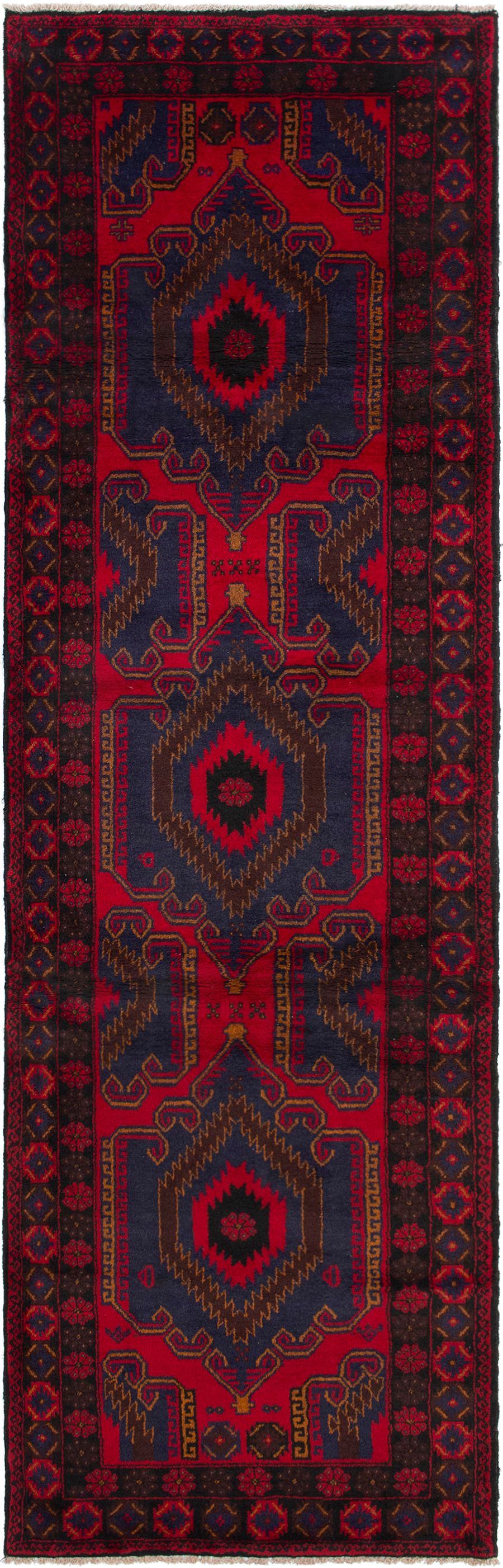 Hand-knotted Rizbaft Red Wool Rug 3'3" x 11'0" Size: 3'3" x 11'0"  