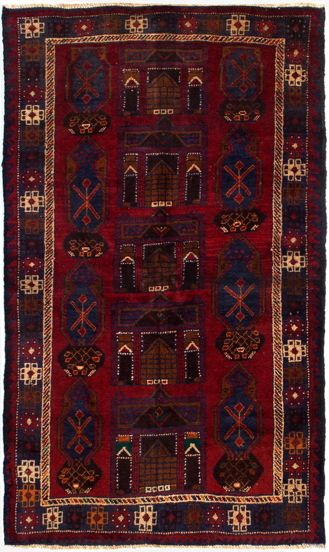 Hand-knotted Teimani Red Wool Rug 3'5" x 5'11" Size: 3'5" x 5'11"  