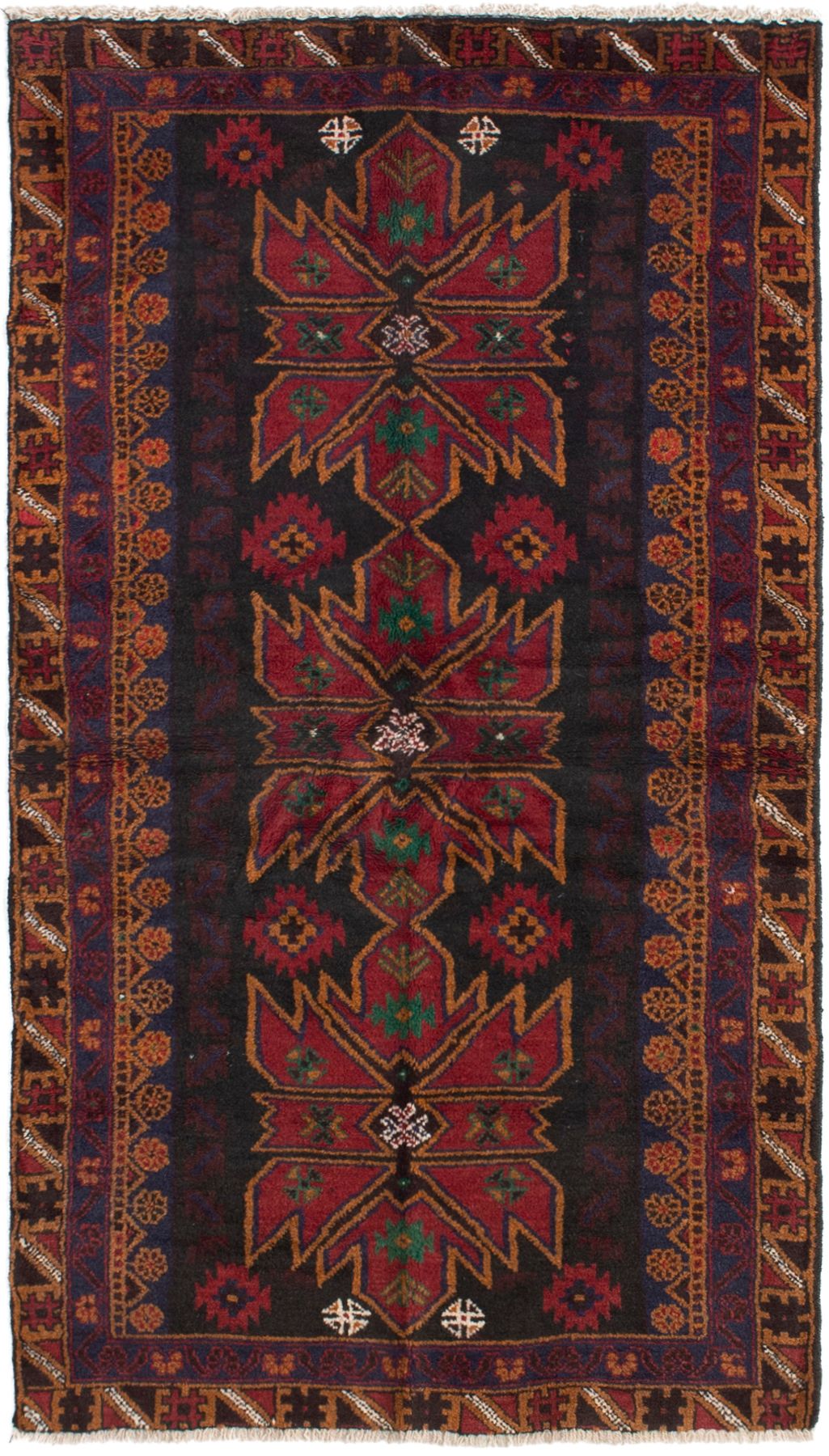 Hand-knotted Teimani Dark Brown, Red Wool Rug 3'3" x 6'2" Size: 3'3" x 6'2"  