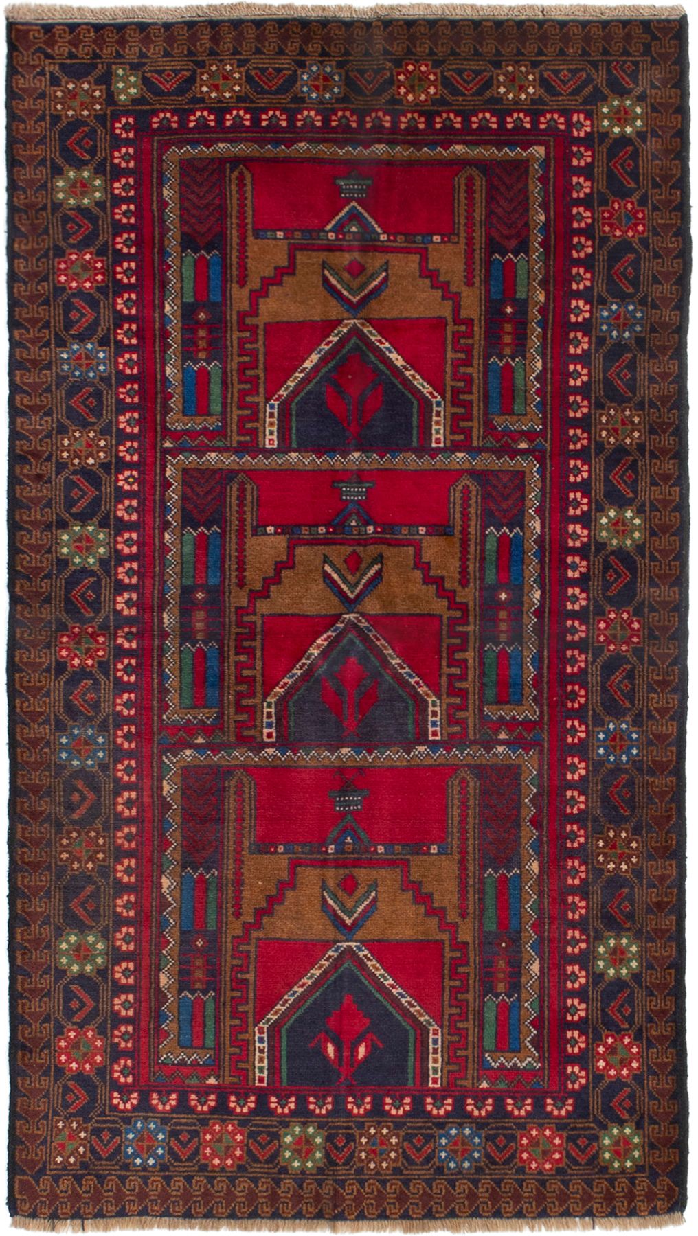Hand-knotted Rizbaft Red Wool Rug 3'2" x 6'2" Size: 3'2" x 6'2"  