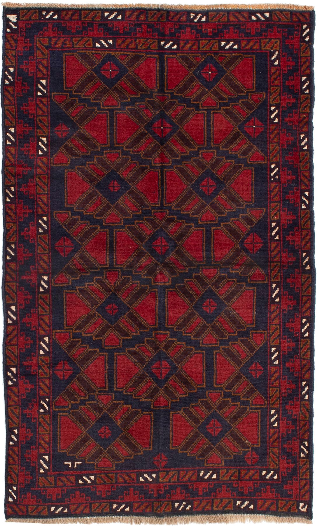 Hand-knotted Teimani Dark Navy, Red Wool Rug 3'6" x 5'10" Size: 3'6" x 5'10"  