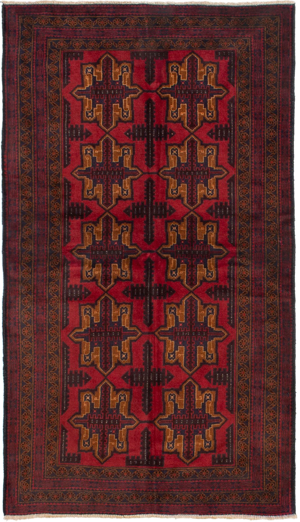 Hand-knotted Kazak Red Wool Rug 3'7" x 6'6" (36) Size: 3'7" x 6'6"  