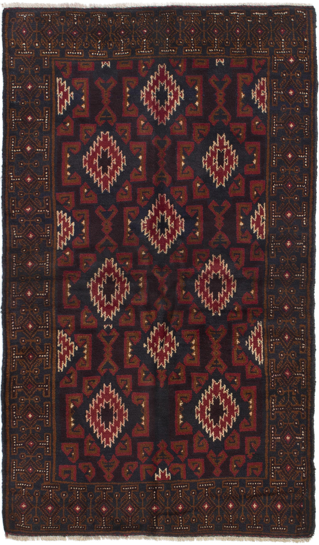 Hand-knotted Kazak Brown, Dark Navy Wool Rug 3'6" x 6'5" Size: 3'6" x 6'5"  